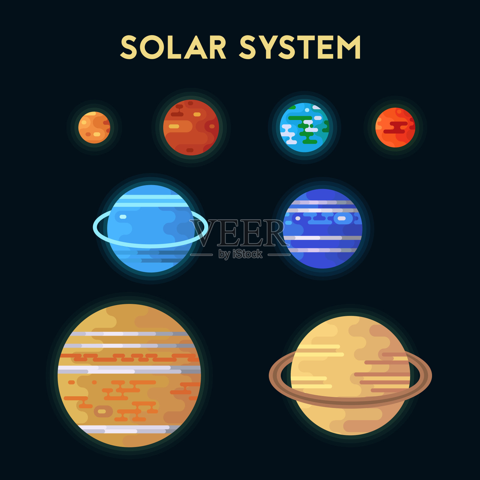 太阳系平面图标的收集。插画图片素材