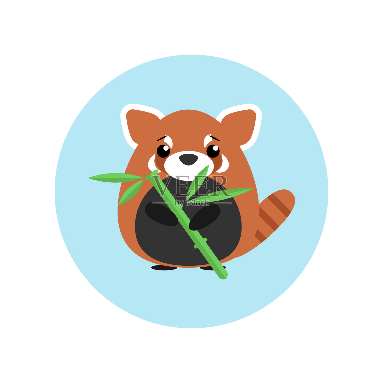 可爱的小熊猫宝宝站在竹在爪子在蓝色的圆圈背景设计元素图片