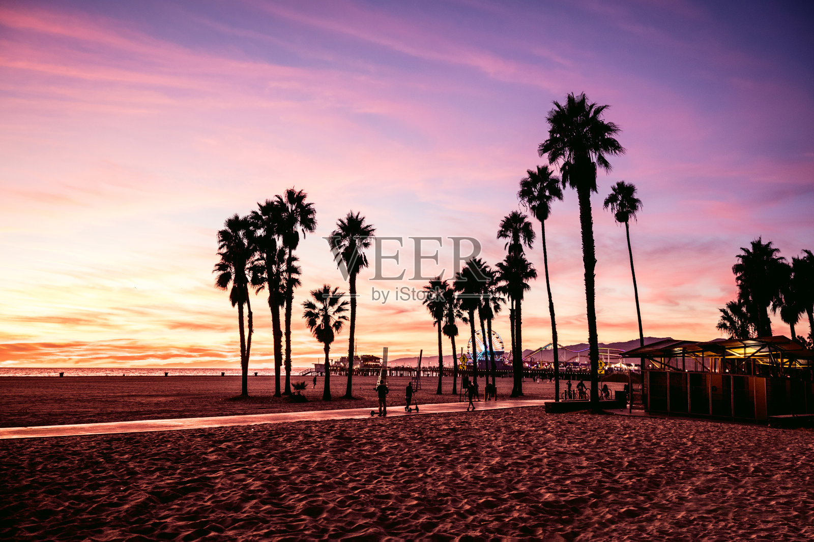 加州美丽的日落在圣塔莫尼卡-洛杉矶照片摄影图片