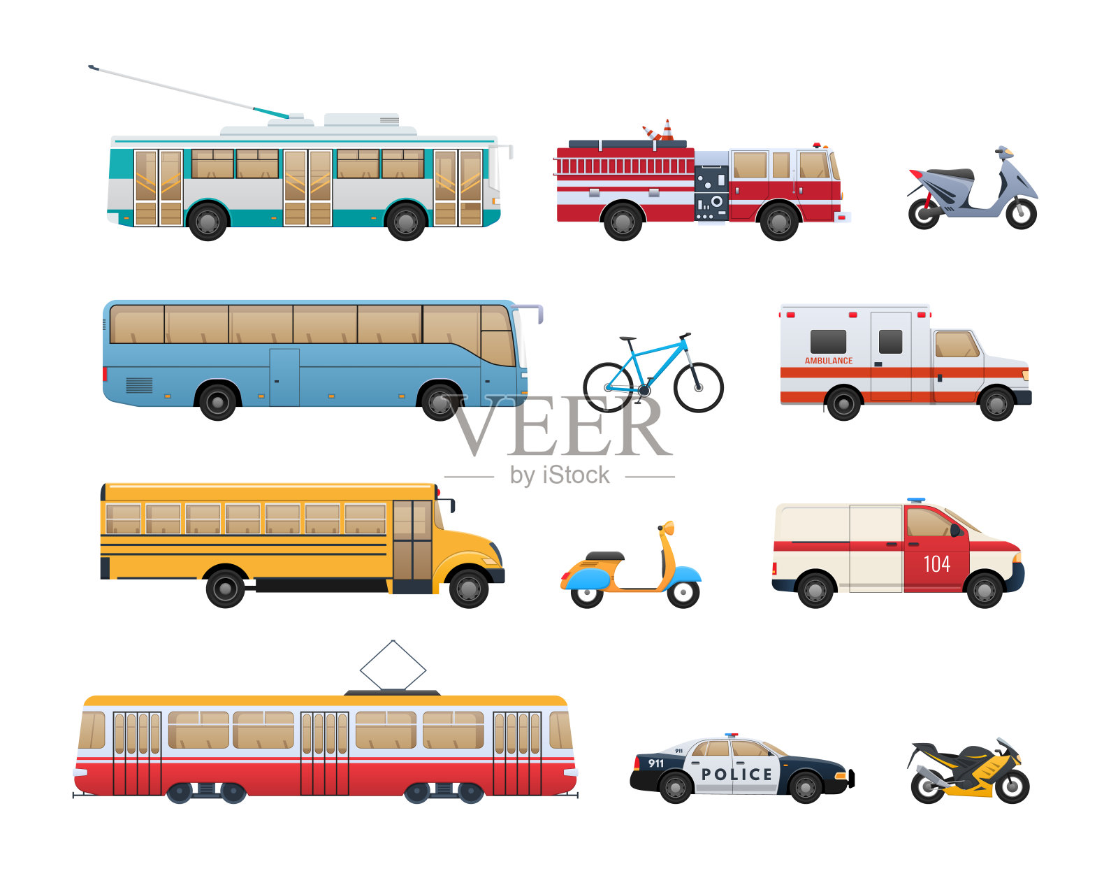城市交通的集合。城市汽车，交通工具插画图片素材