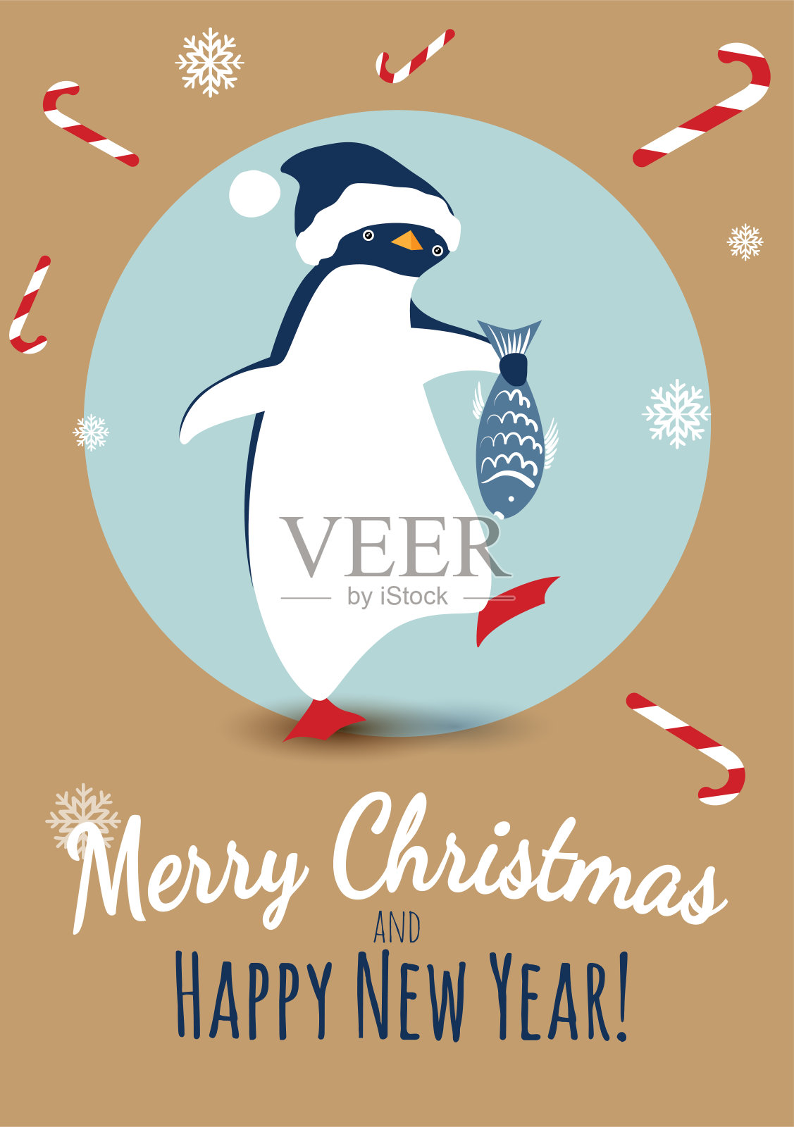 圣诞插图与企鹅和圣诞装饰插画图片素材