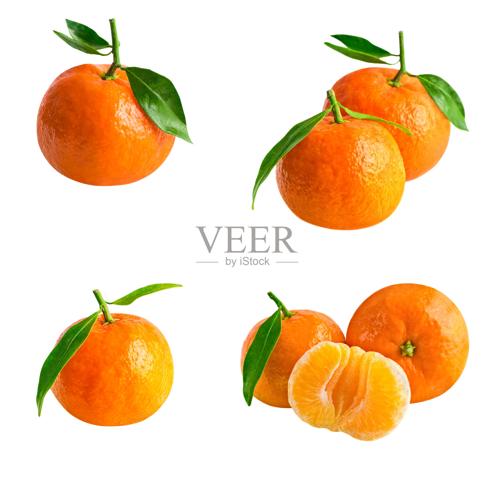 孤立的桔子或橘子。收集的新鲜桔子与叶孤立在白色照片摄影图片