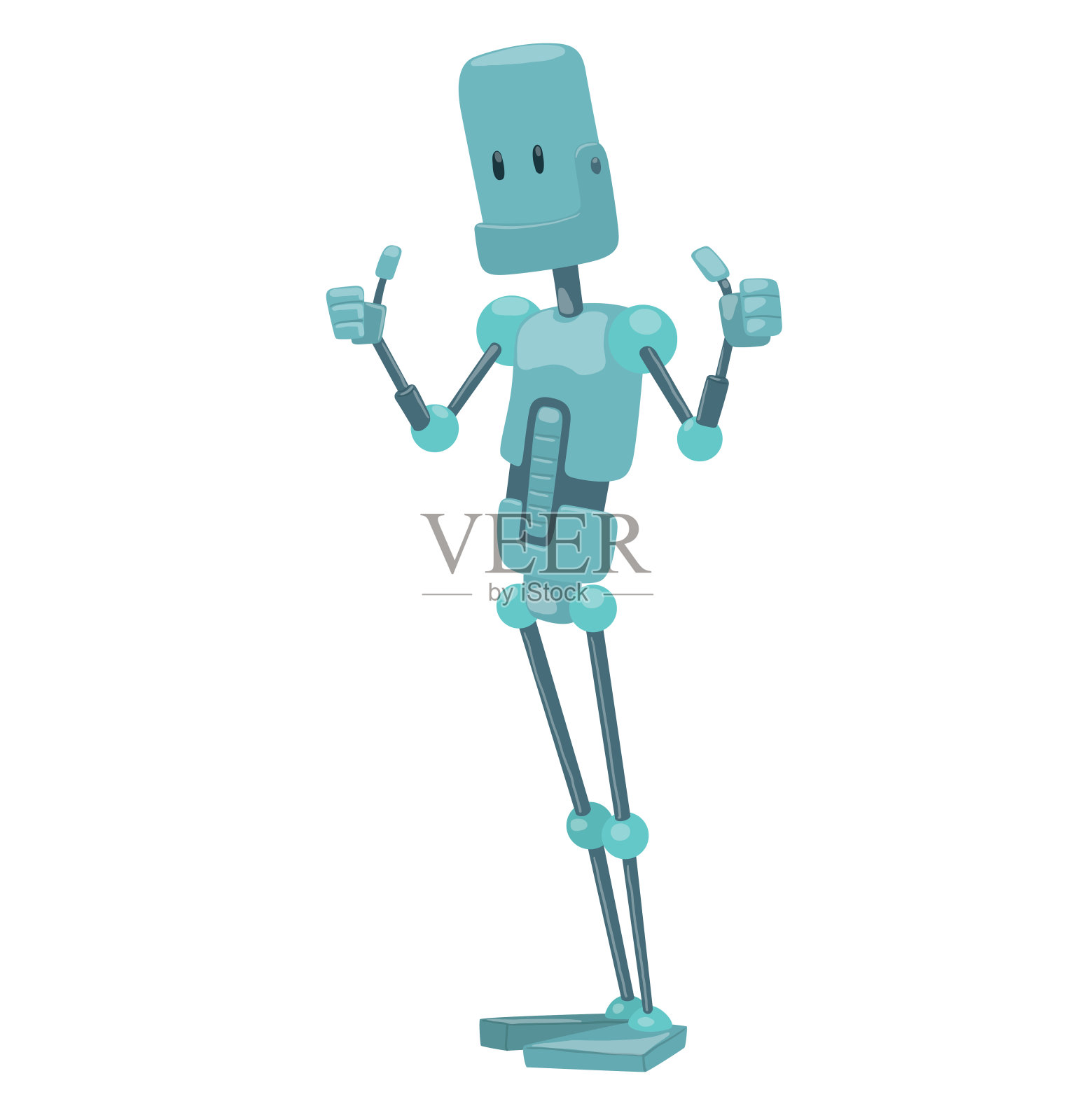 有趣的浅蓝色机器人竖起大拇指插画图片素材
