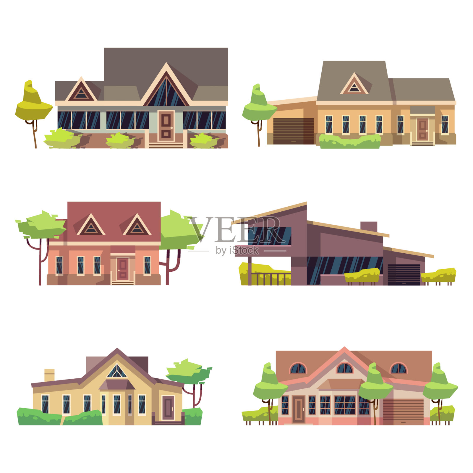 私人住宅村舍的标志。彩色平面矢量图插画图片素材