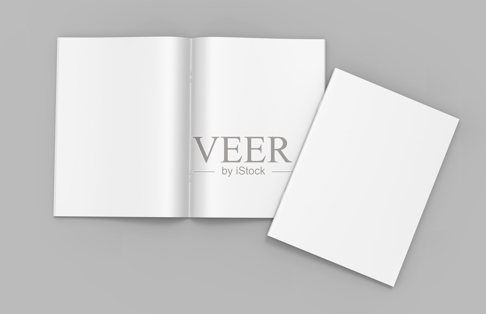 空白白色订订目录，杂志，小册子模拟在灰色的背景。3 d渲染插图。照片摄影图片