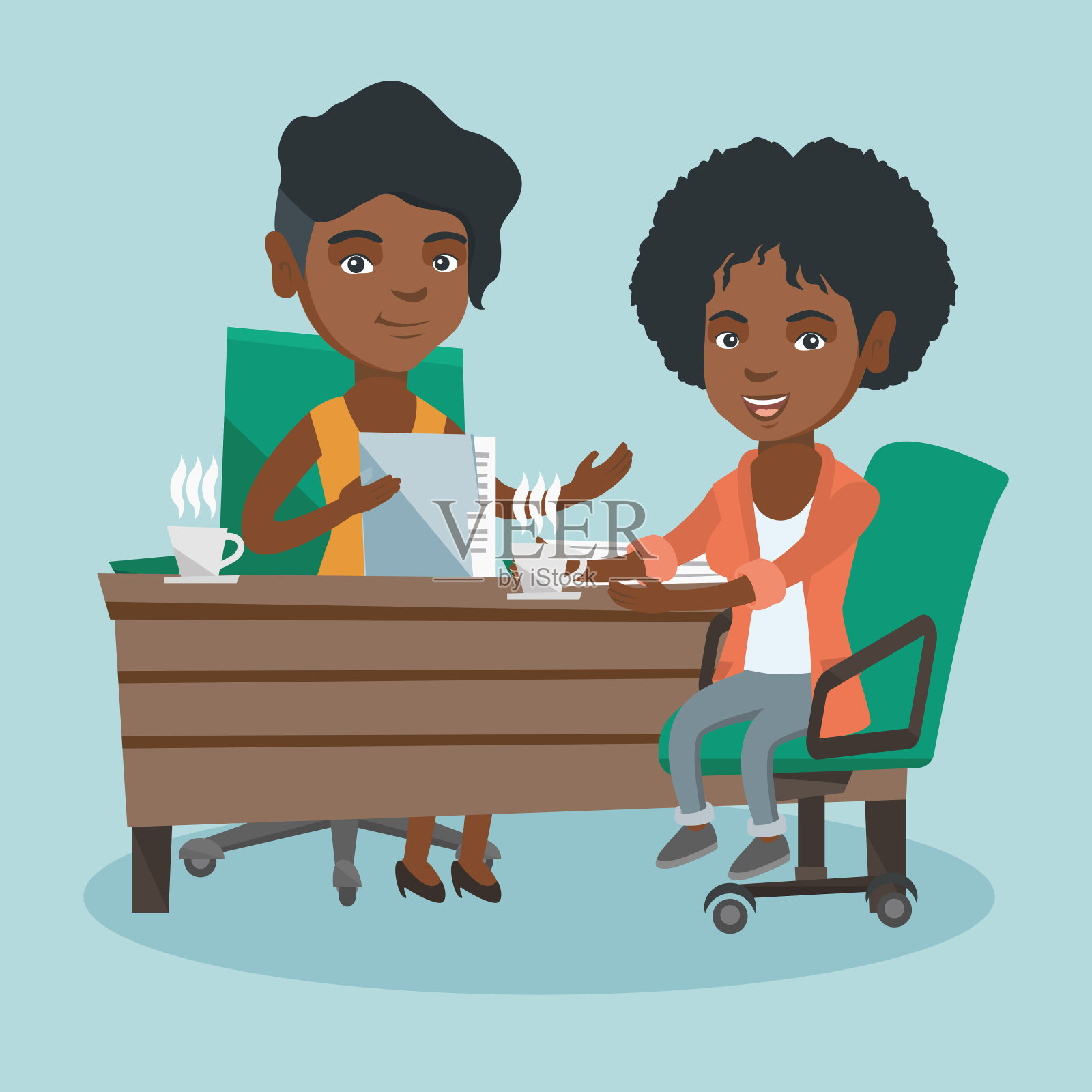 两个非洲女商人在商务会议上插画图片素材