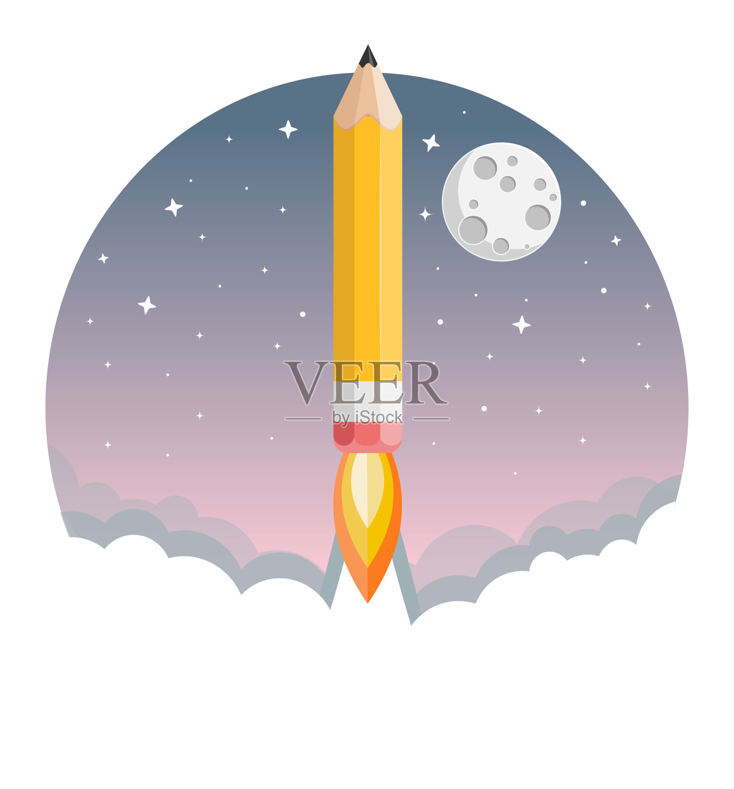 铅笔火箭平面设计插画图片素材