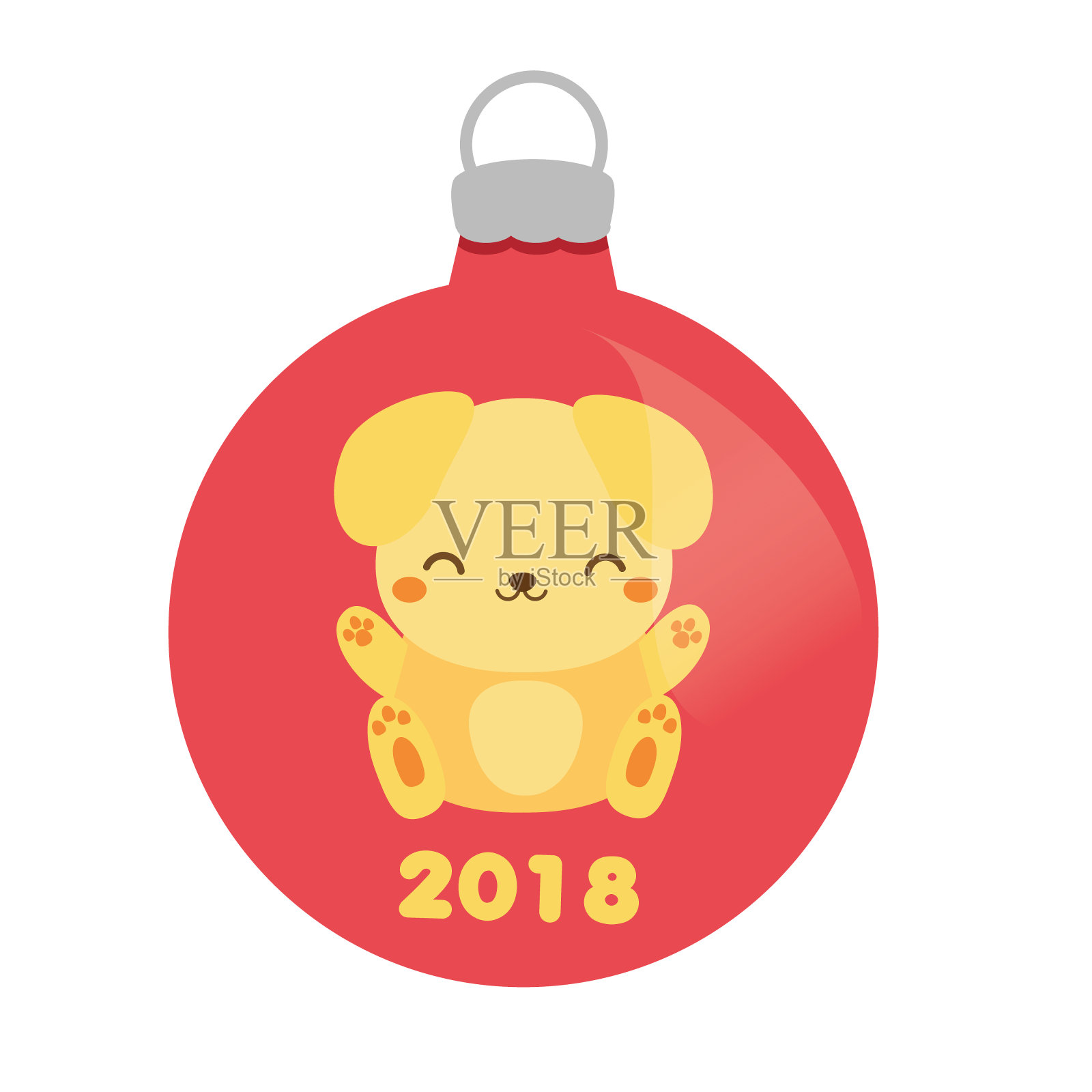 可爱的黄色小狗的圣诞装饰品。2018年新年象征。孤立图标，设计元素插画图片素材