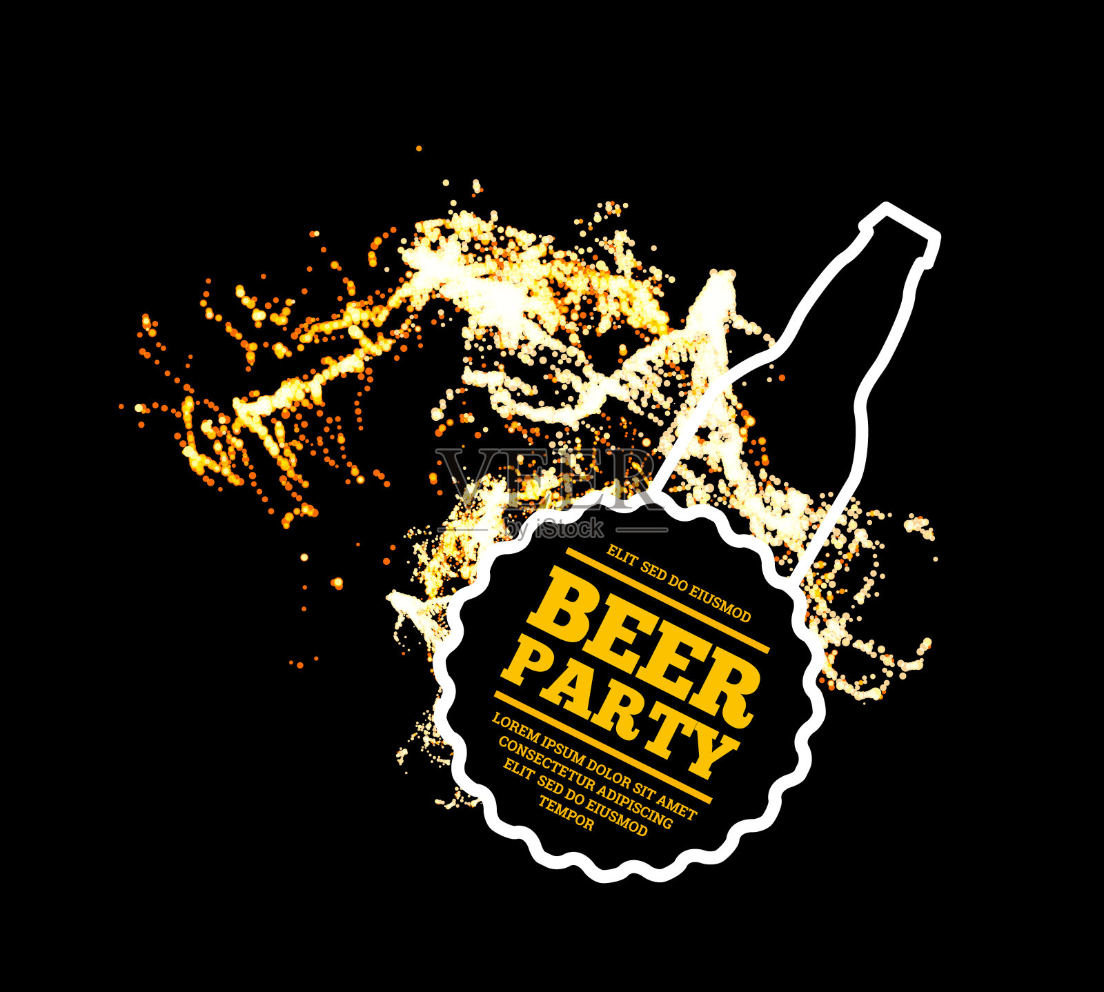 啤酒聚会。黑色背景上的啤酒泡沫。矢量图插画图片素材
