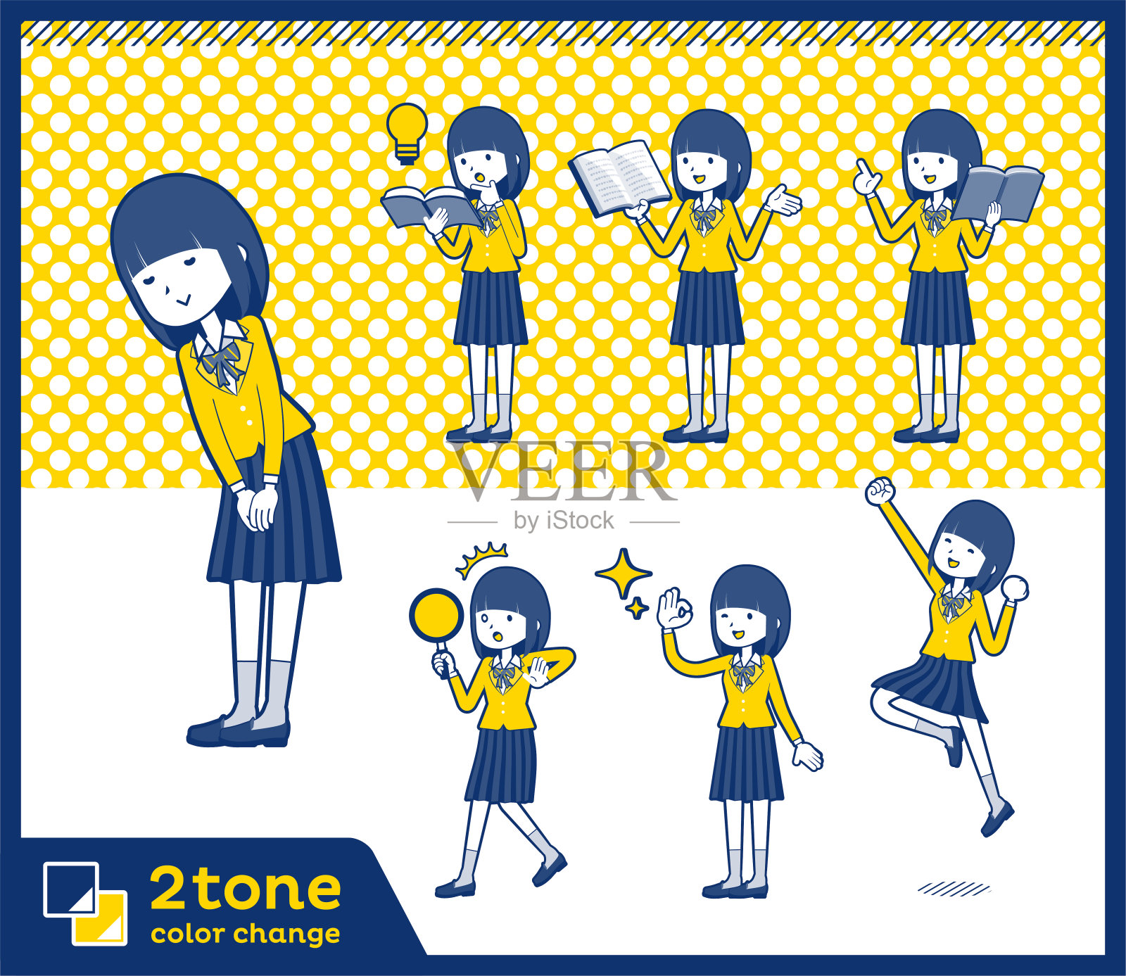 2tone类型学校女孩Blazer_set 05插画图片素材
