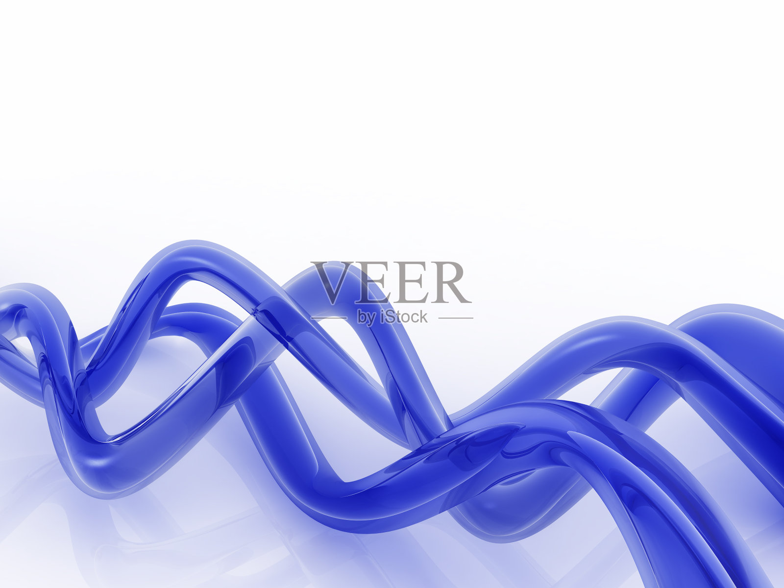 抽象三维蓝色波浪形状，白色背景照片摄影图片