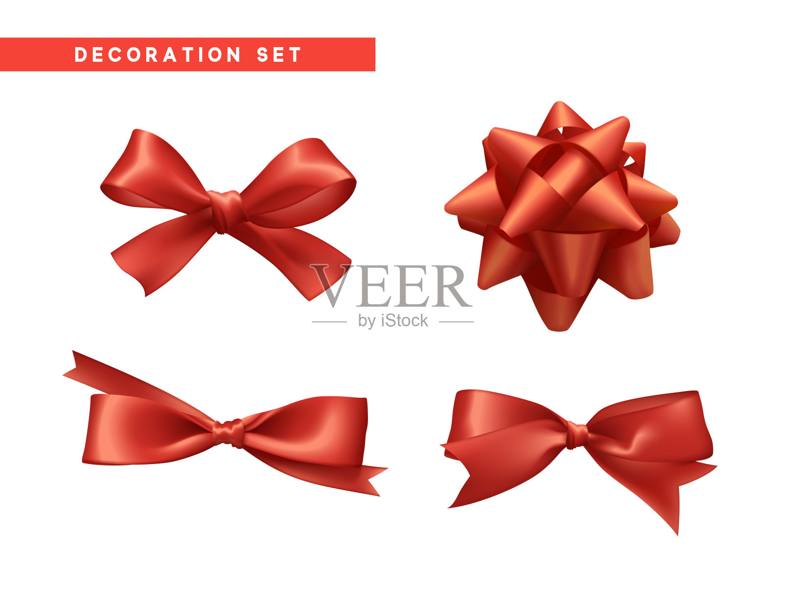 蝴蝶结红色逼真的设计。带着丝带的礼物设计元素图片