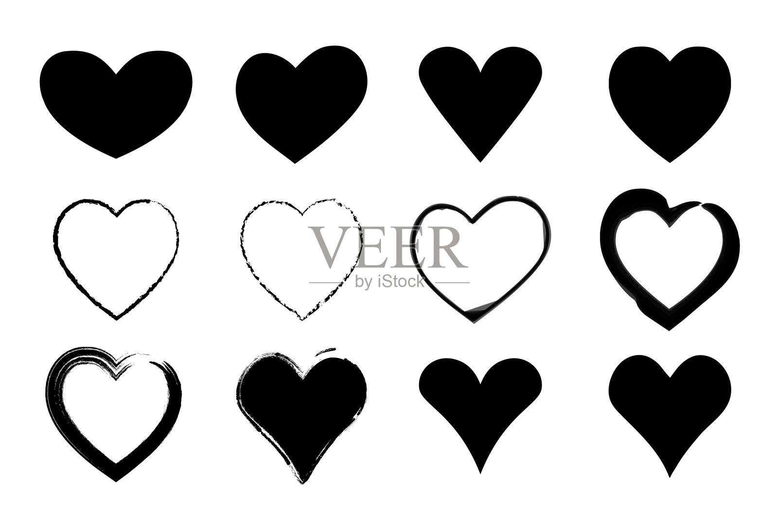 黑色的心。情人节图标。孤立在白色标志上。矢量图插画图片素材