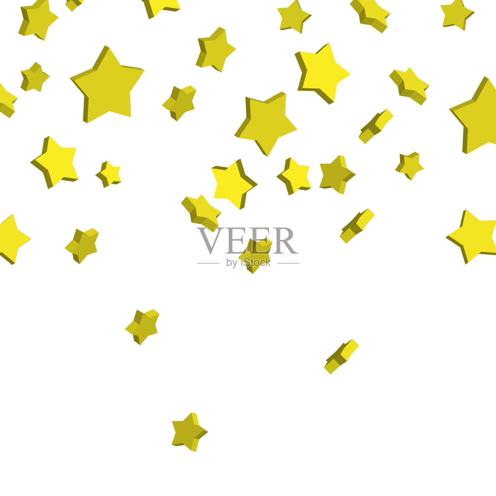 金色的3d星星从天而降。矢量插图的黄金闪烁在一个形状的星星。设计元素图片