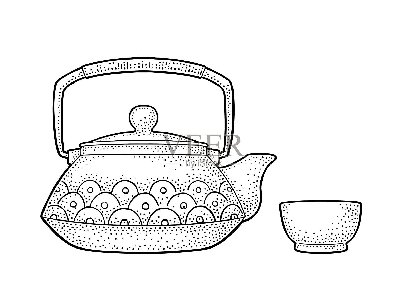 陶瓷水壶。向量的雕刻插画图片素材