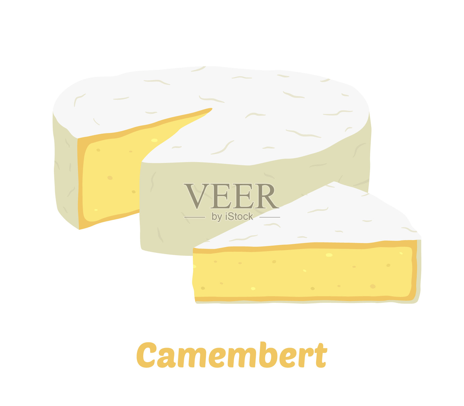 矢量卡门贝尔奶酪块，三角形块。片、块。卡通平的风格。插画图片素材