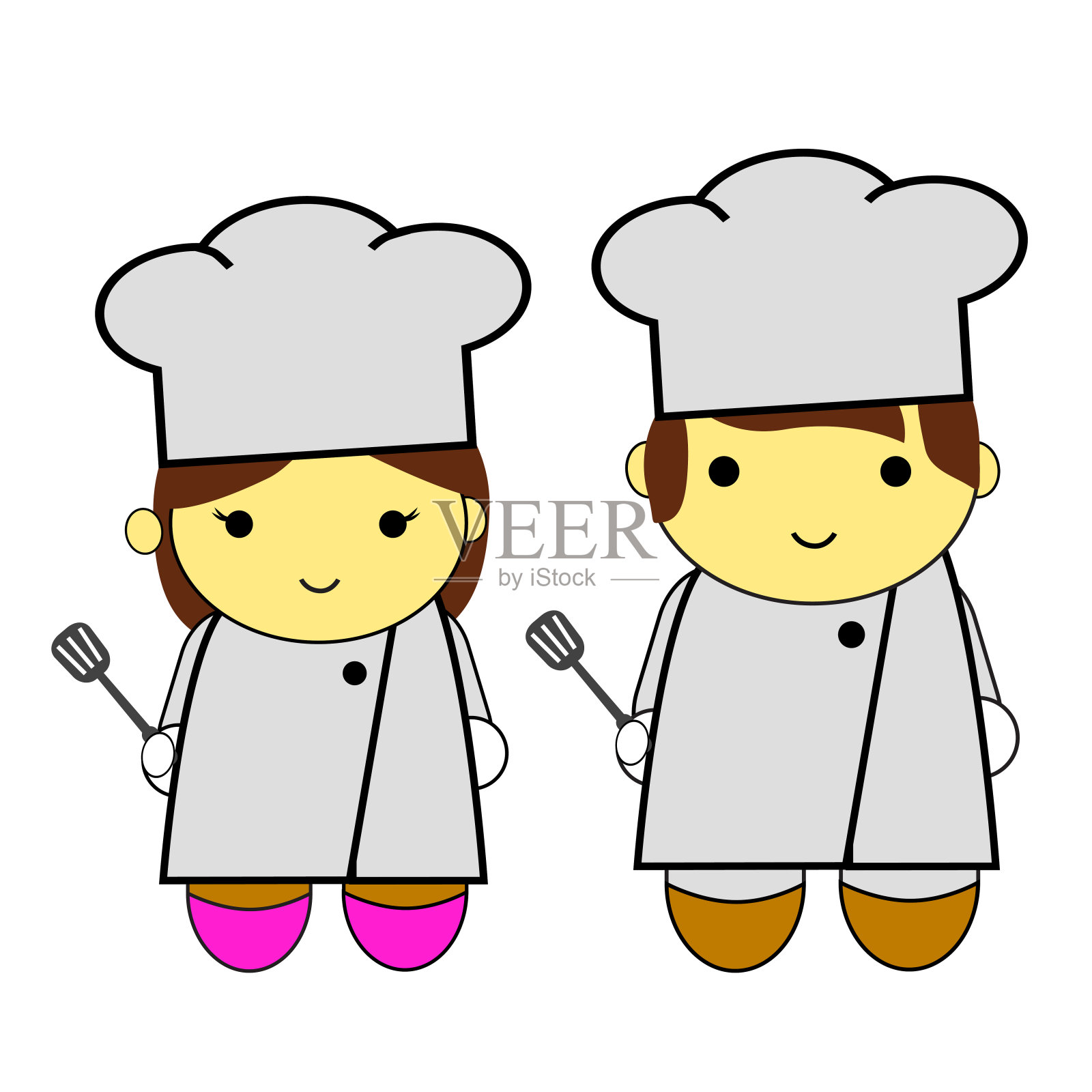 可爱的涂鸦女人和男人厨师设计元素图片