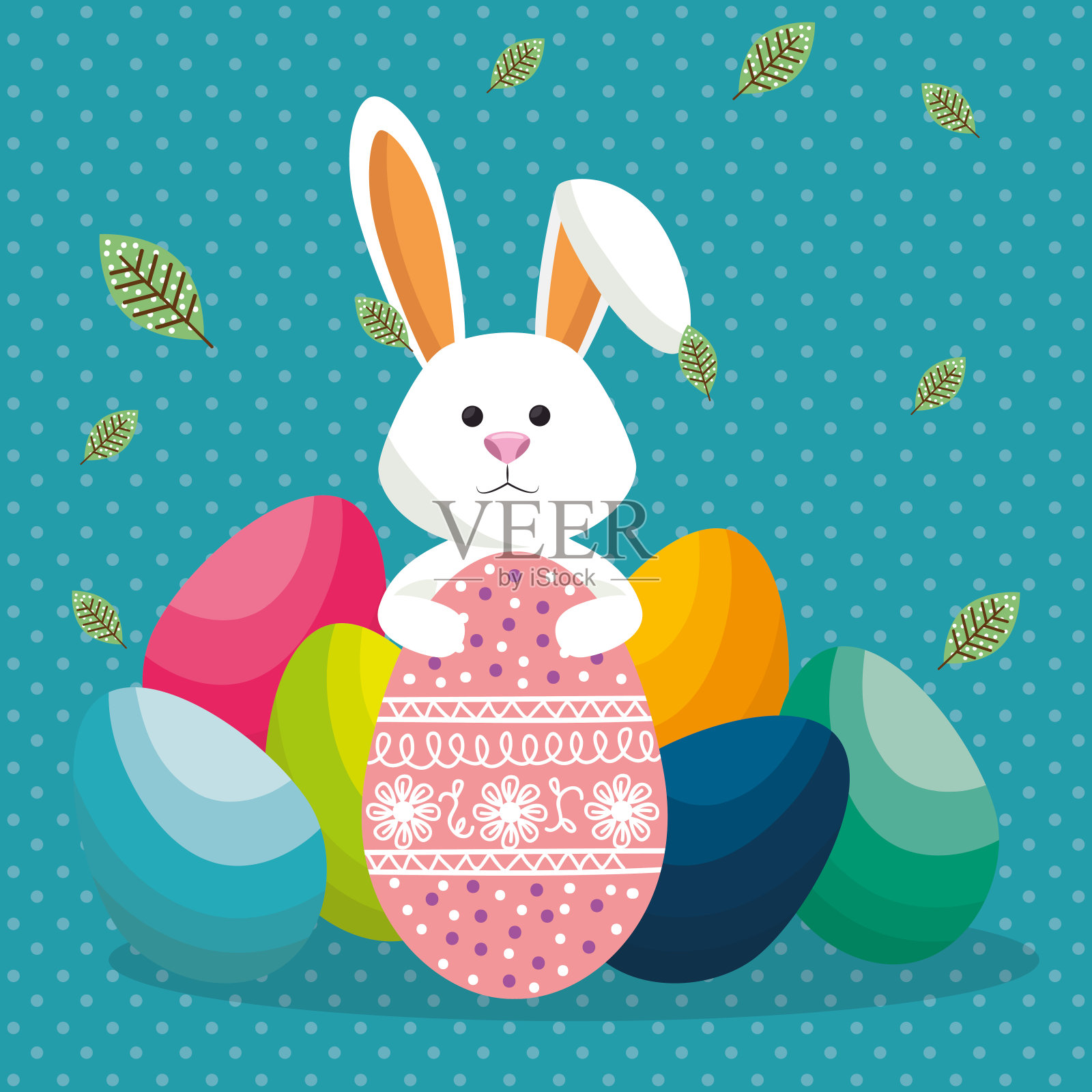 可爱的兔子复活节快乐卡片插画图片素材