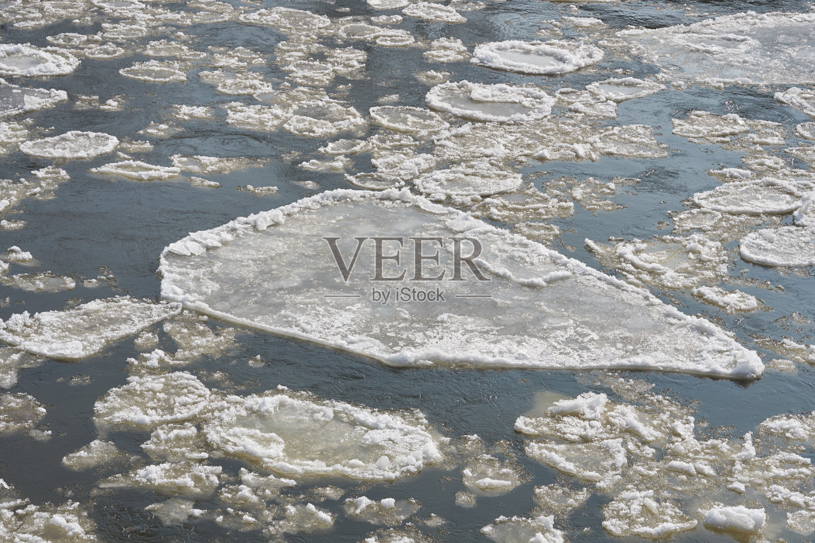 冬季的一天，马格德堡附近易北河上的浮冰照片摄影图片