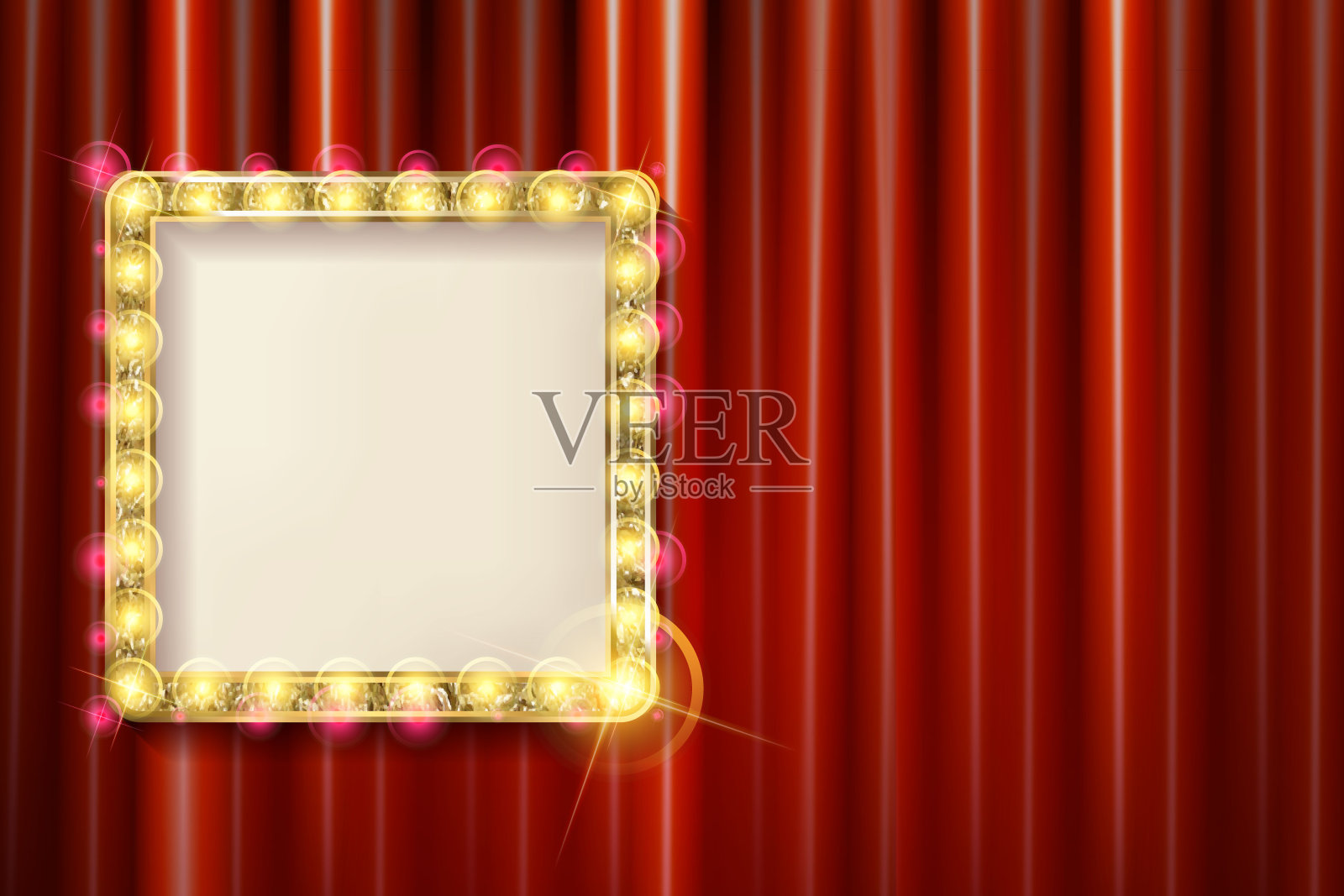 红窗帘上挂着金框插画图片素材