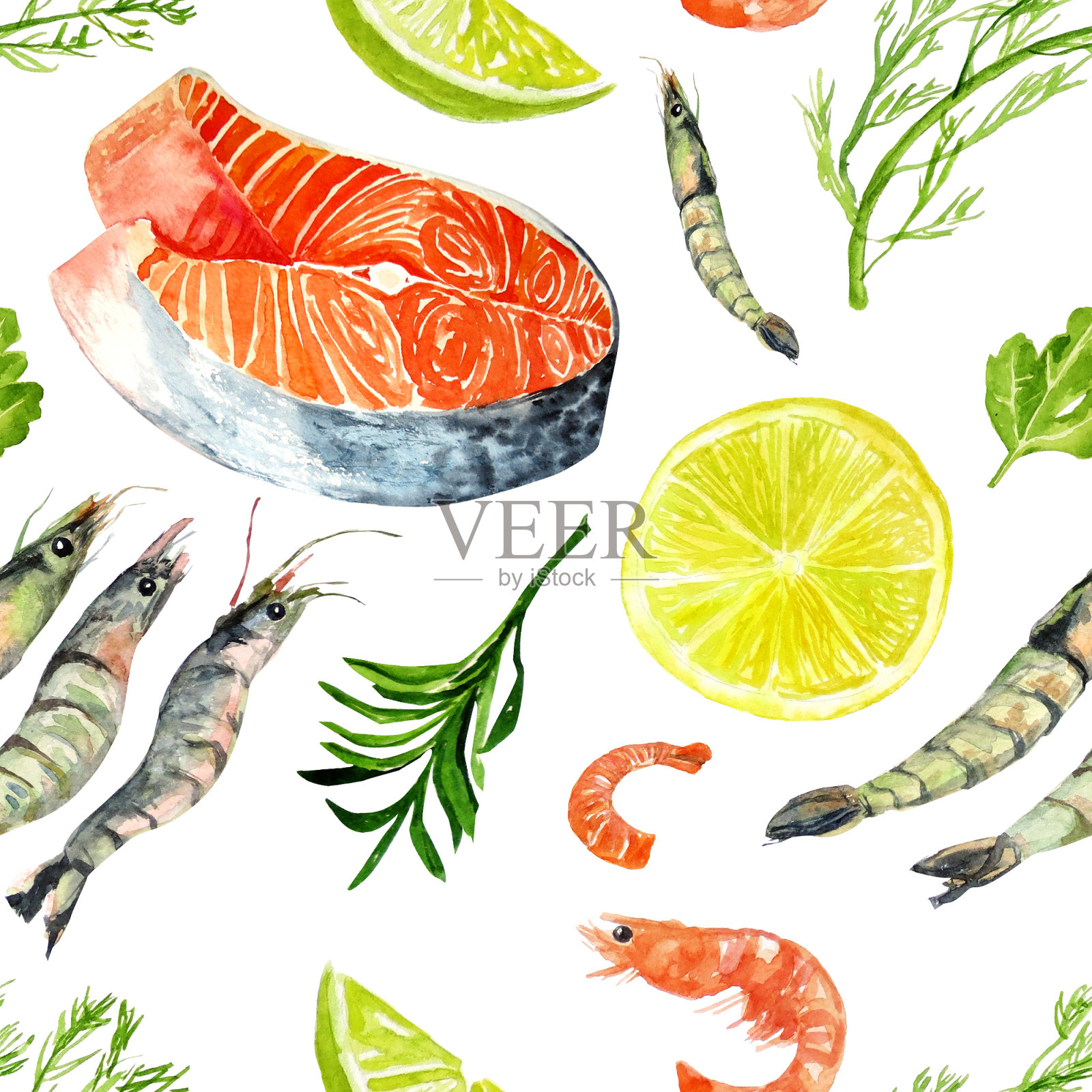 三文鱼排，水彩手绘插图插画图片素材