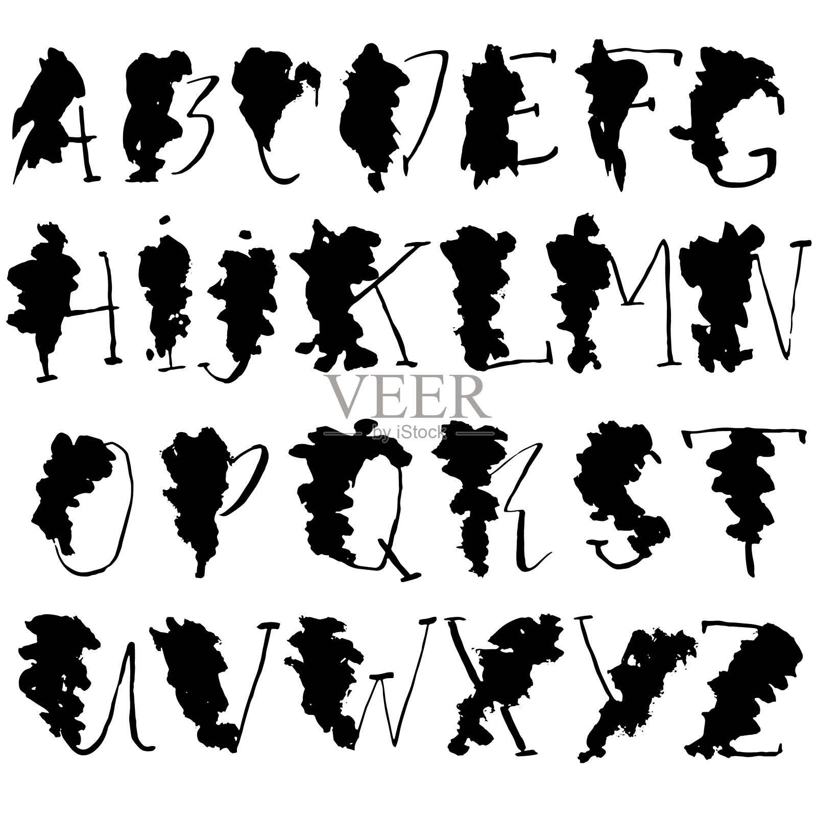 手绘干刷字体。现代刷刻字。摇滚风格的字母。矢量插图。设计元素图片
