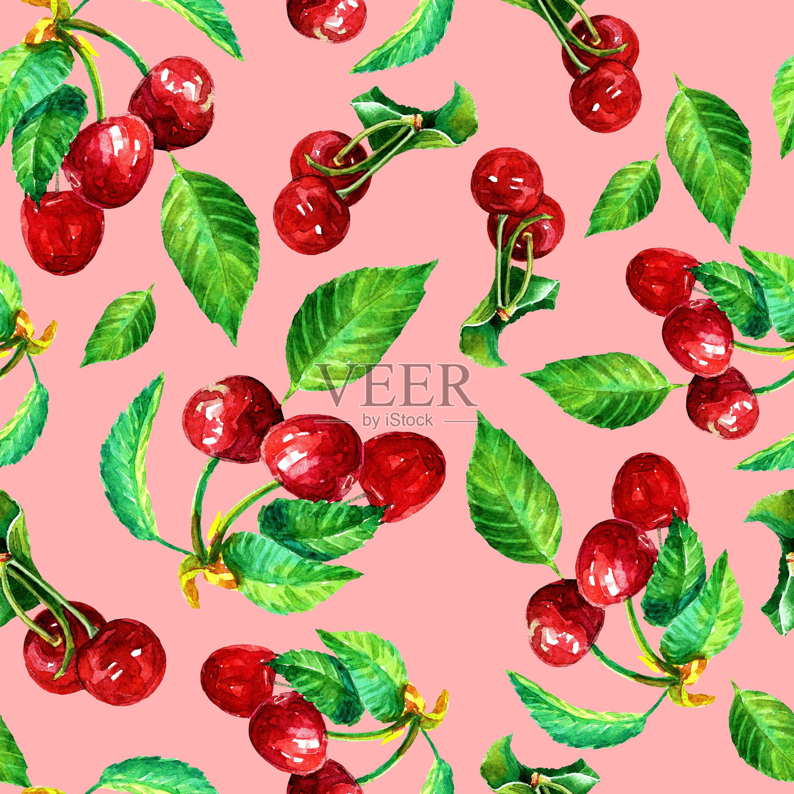 水彩无缝图案的樱桃浆果。插画图片素材