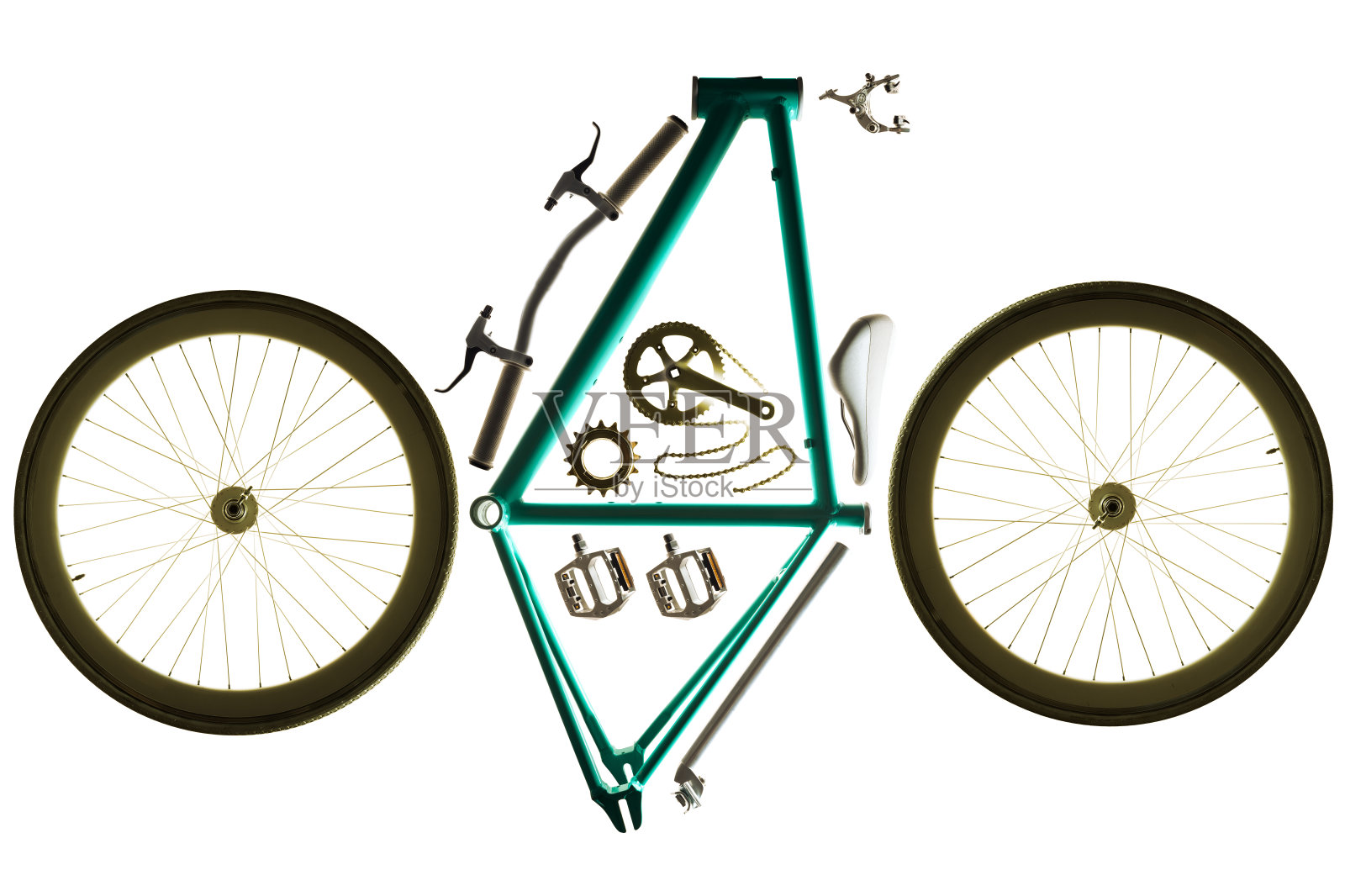 用来组装定制自行车的自行车零件照片摄影图片