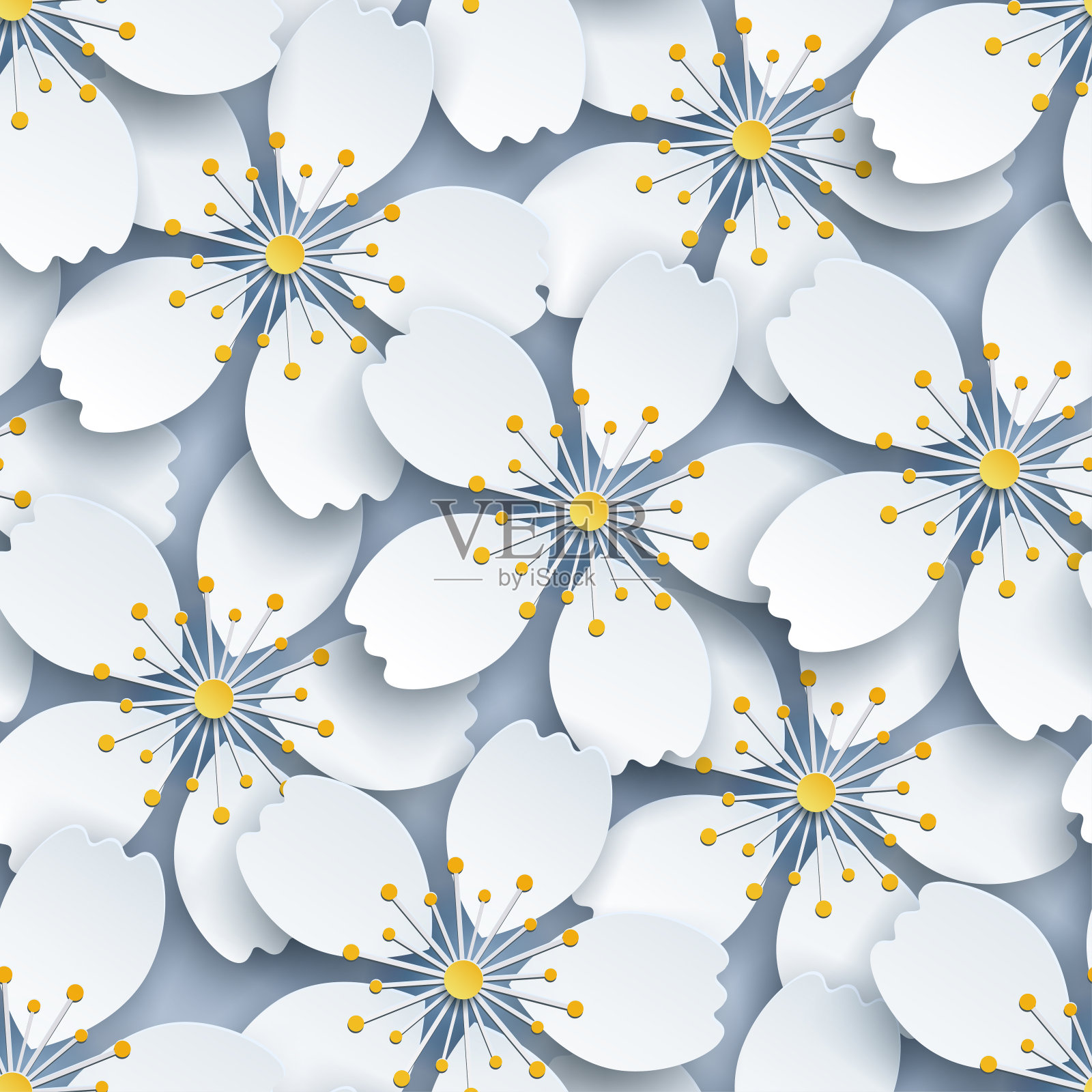 浅色无缝背景与白色樱花插画图片素材