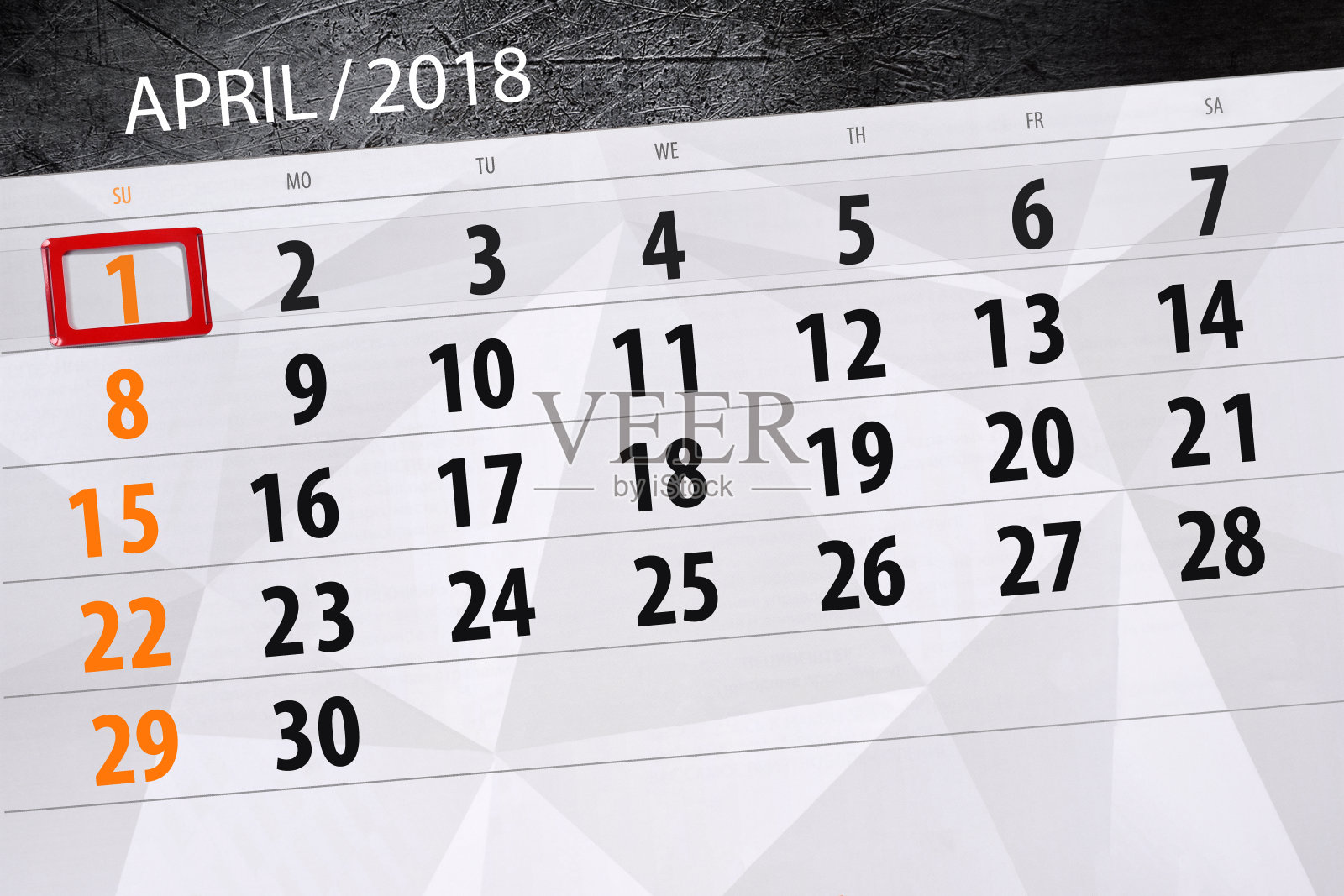 2018年4月1日每日商业日历页设计模板素材
