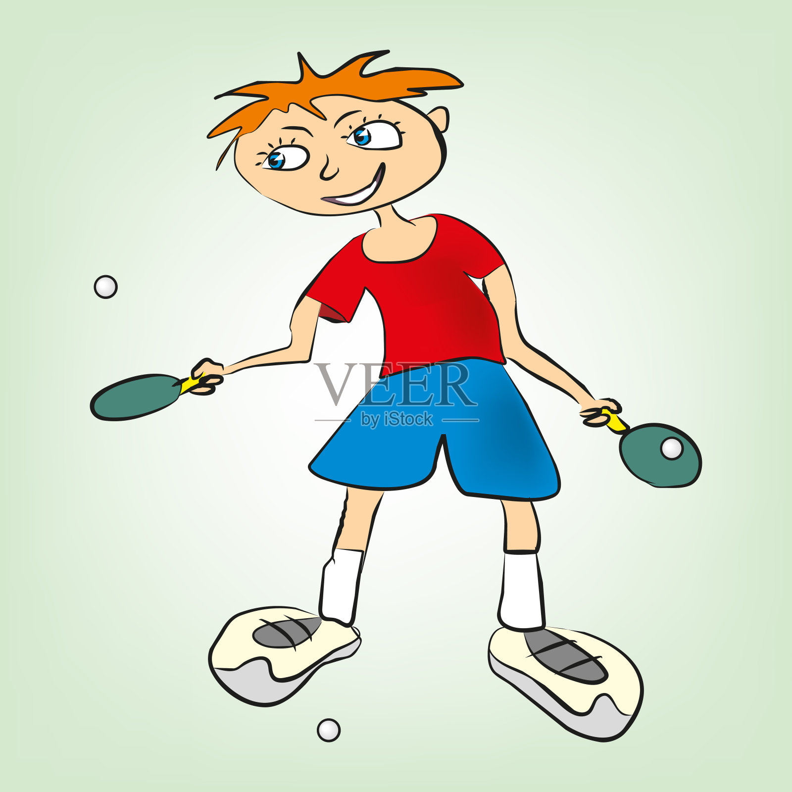 男孩打乒乓球插画图片素材