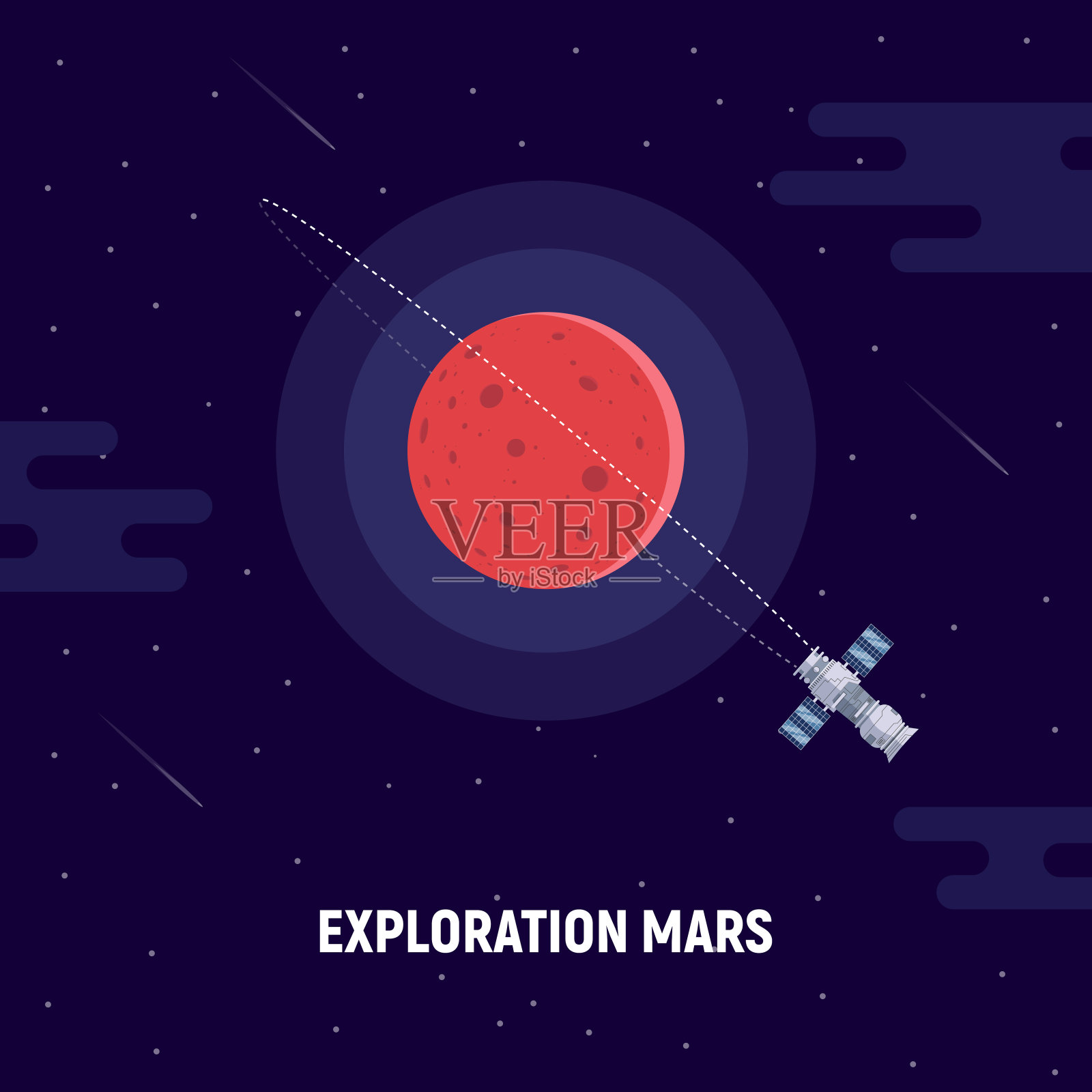 火星殖民。红色星球和卫星。火星任务的概念说明。插画图片素材