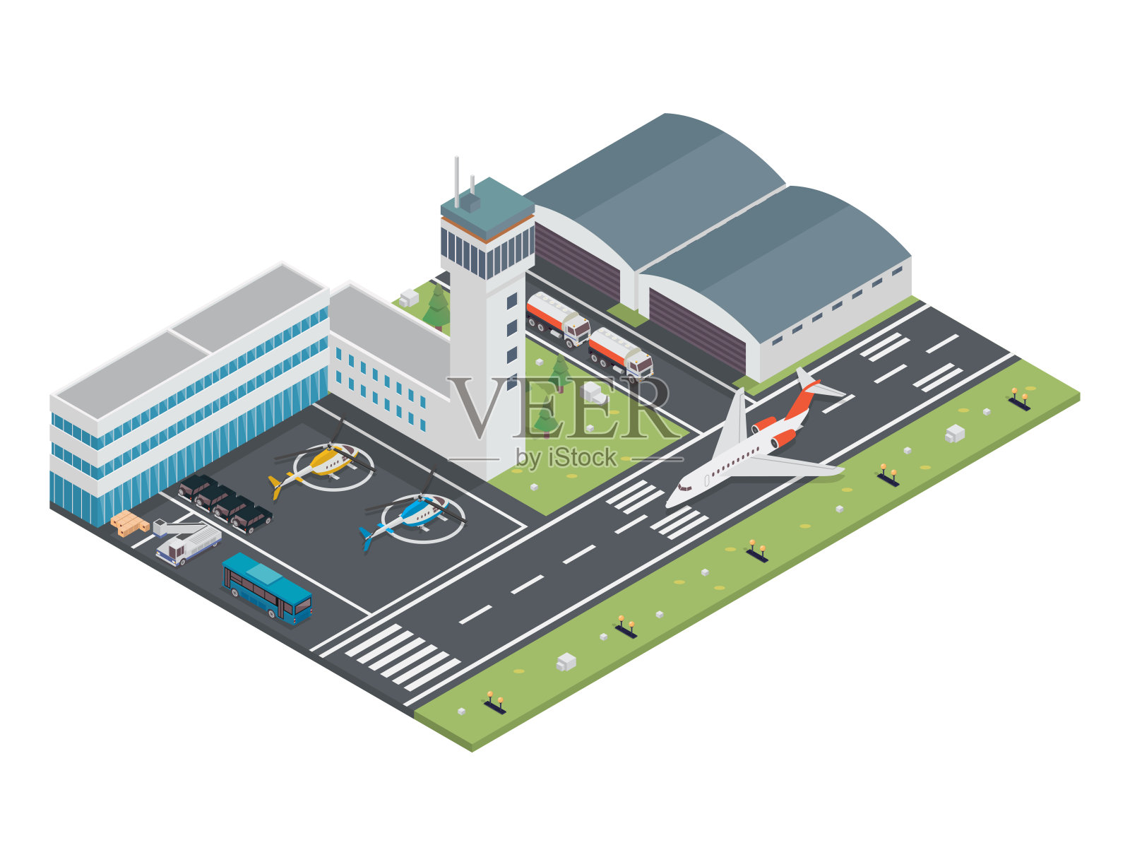 现代城市机场航站楼等距图设计元素图片