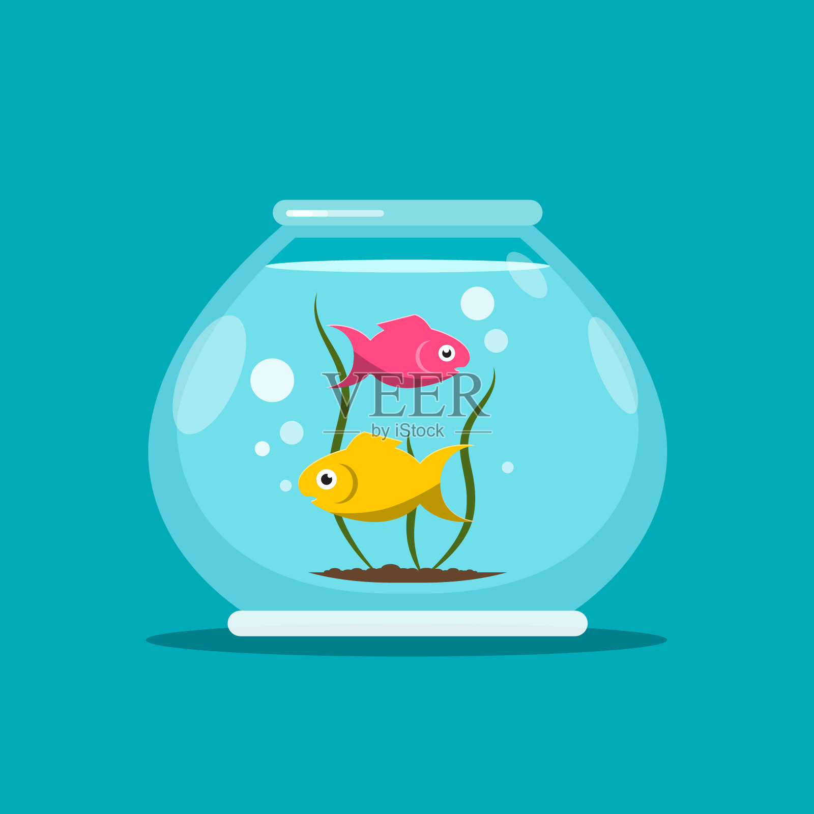 鱼在鱼缸里插画图片素材
