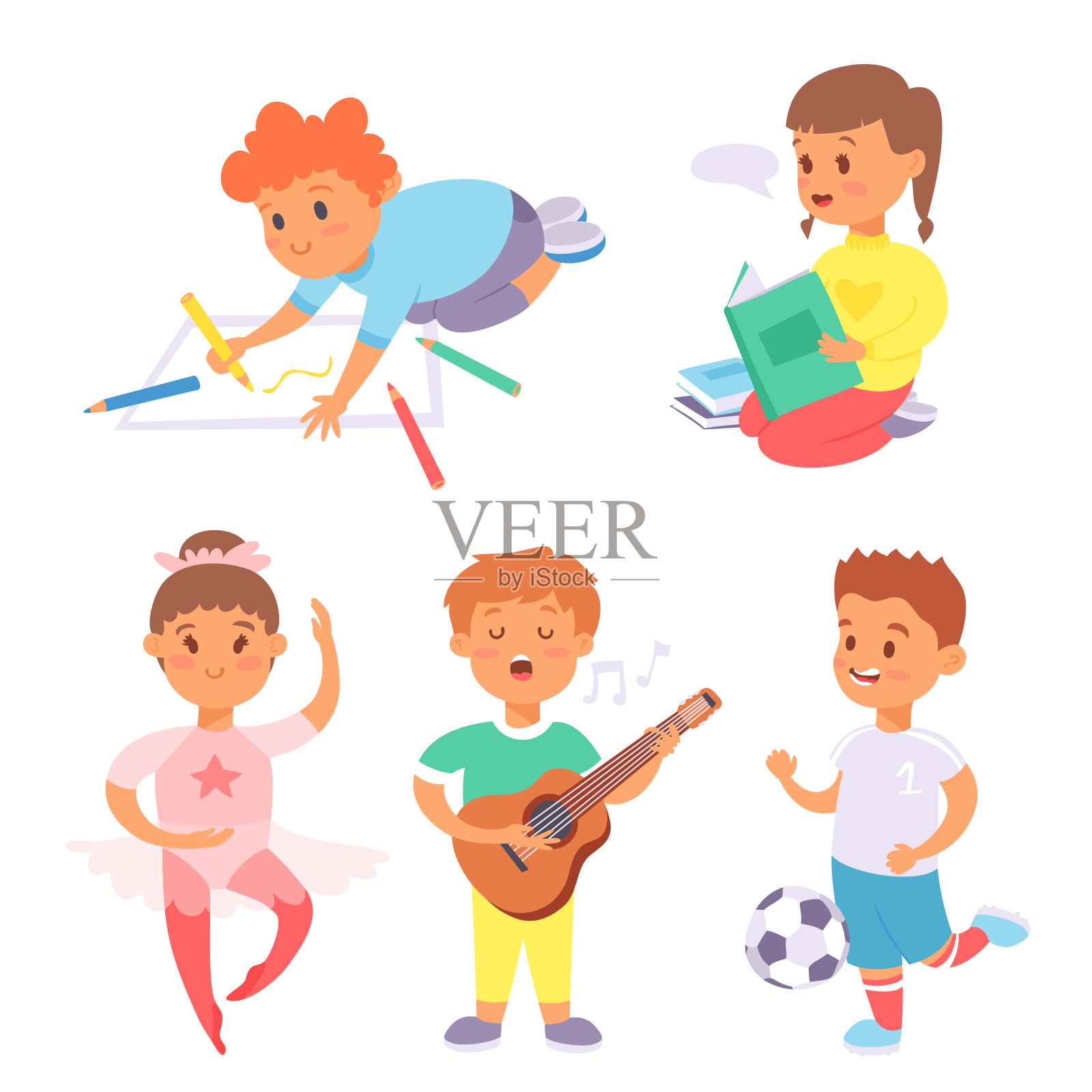 儿童玩矢量不同类型的家庭游戏，儿童玩夏季户外活动，儿童休闲活动插画图片素材
