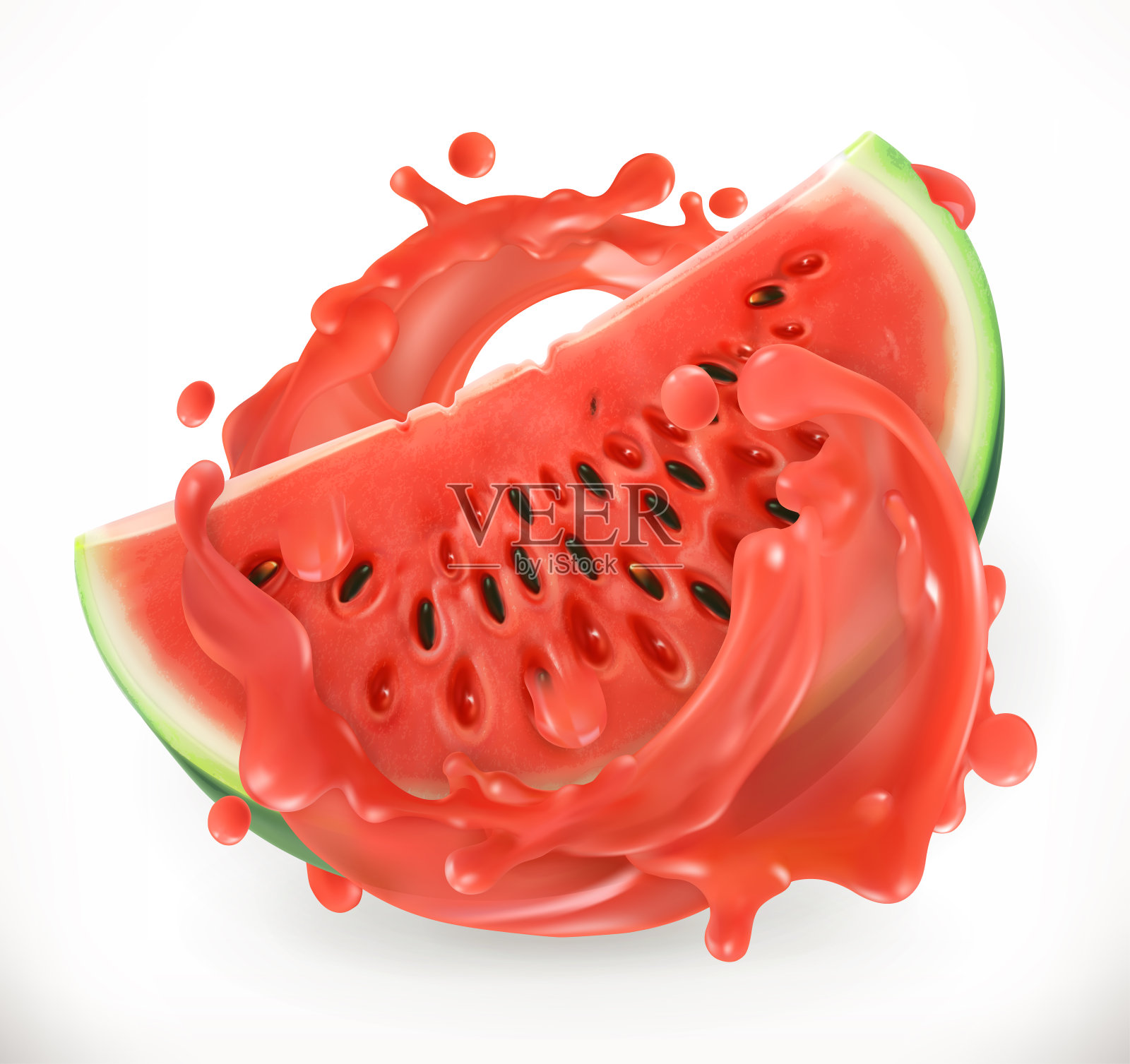 西瓜汁。新鲜水果。3d现实主义，矢量图标设计元素图片