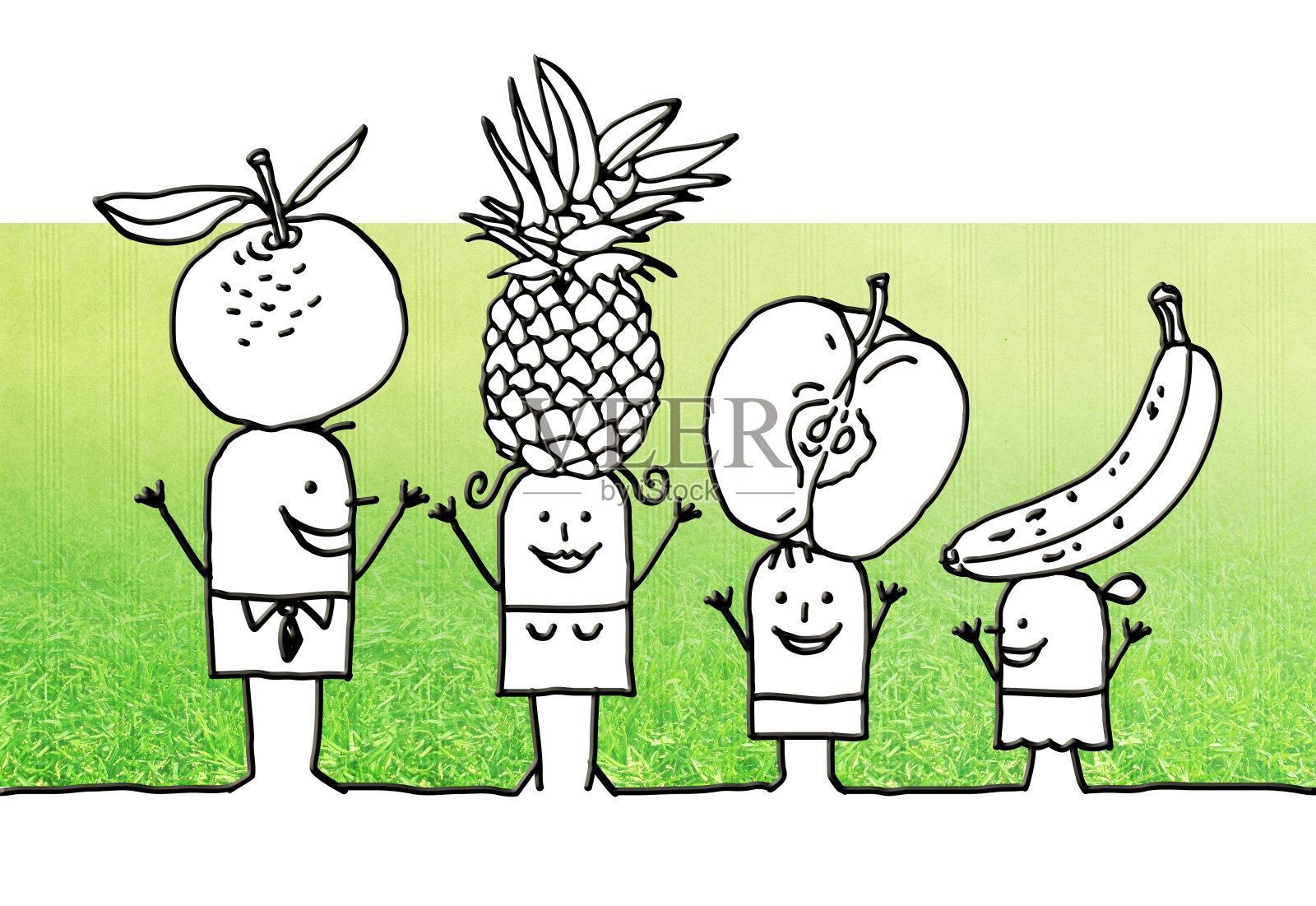 卡通水果家庭插画图片素材