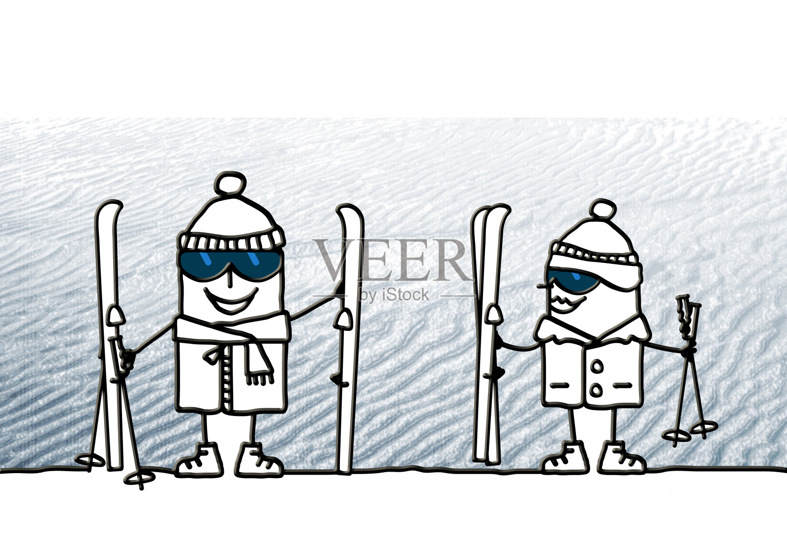 卡通夫妇准备滑雪插画图片素材