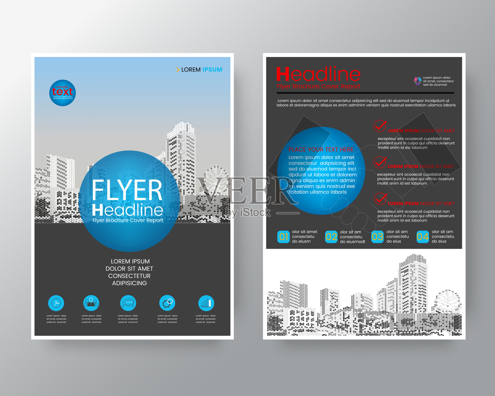 商业模板创意设计:抽象蓝色圆圈宣传册，年度报告封面传单海报设计布局矢量模板A4大小设计模板素材