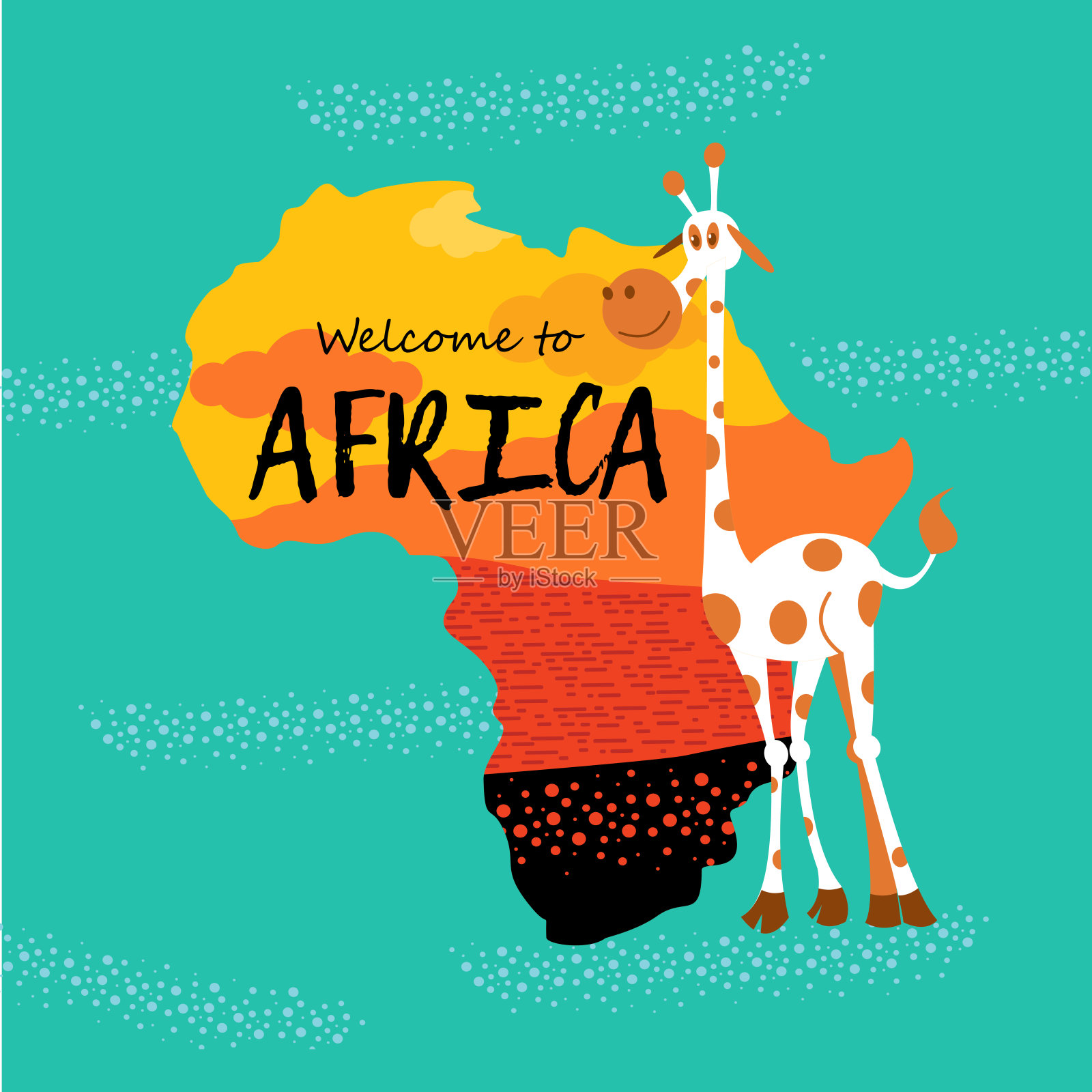 非洲卡通动物。插画图片素材
