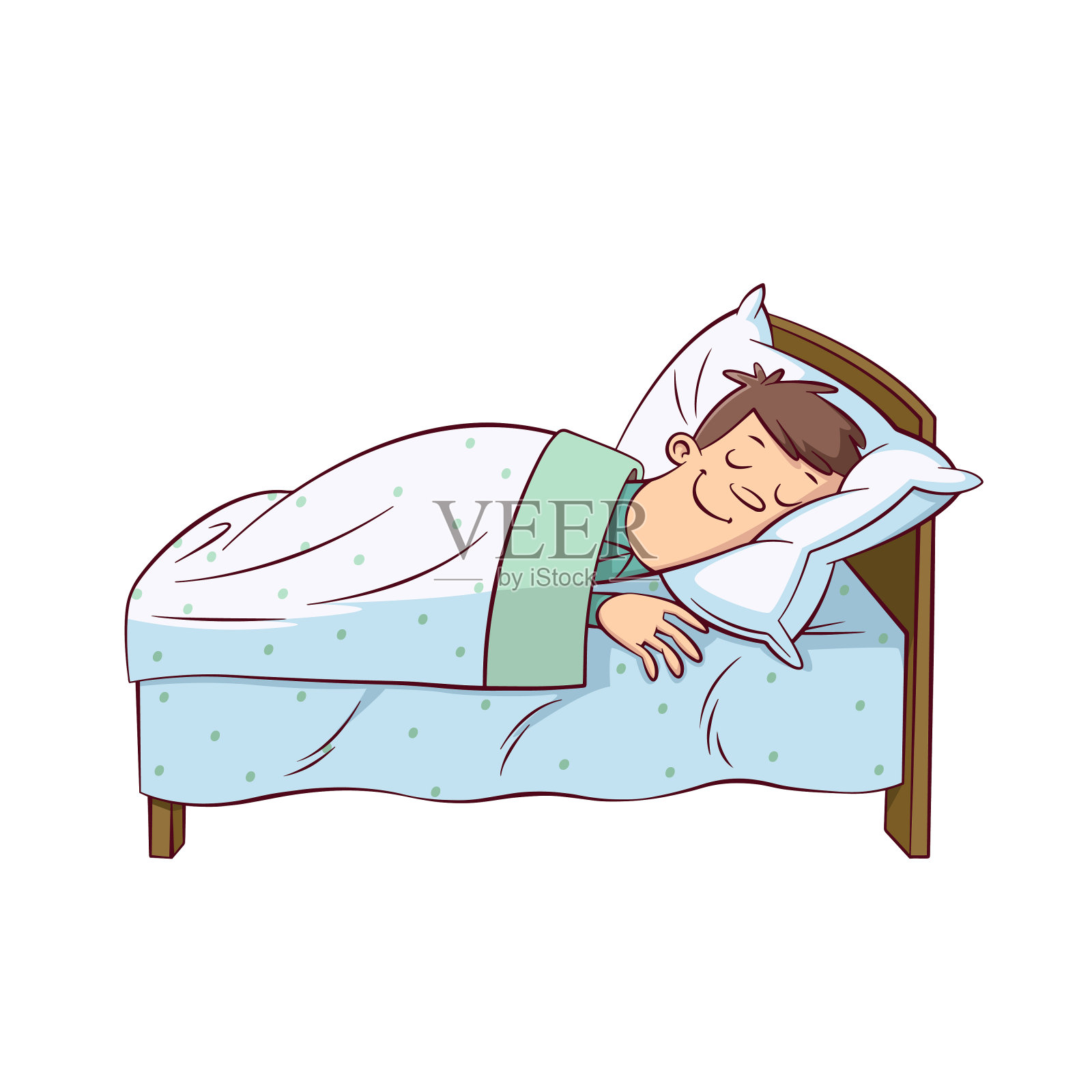 男人躺在床上插画图片素材
