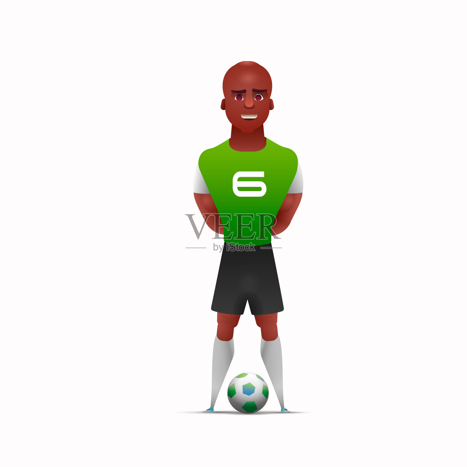 设计特点。一名非洲足球运动员在白人背景下独自踢球。矢量图插画图片素材