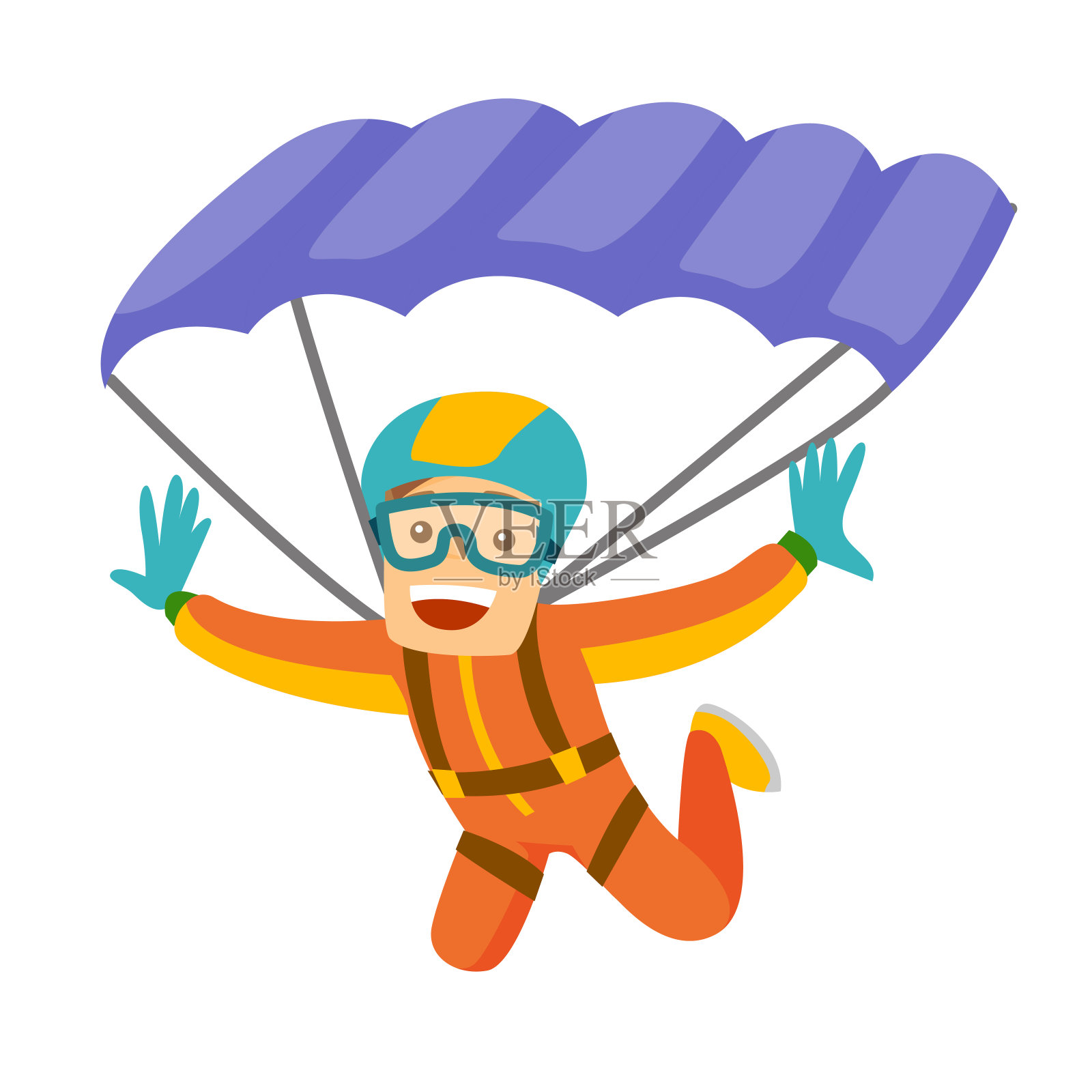 白人男子用降落伞飞行插画图片素材