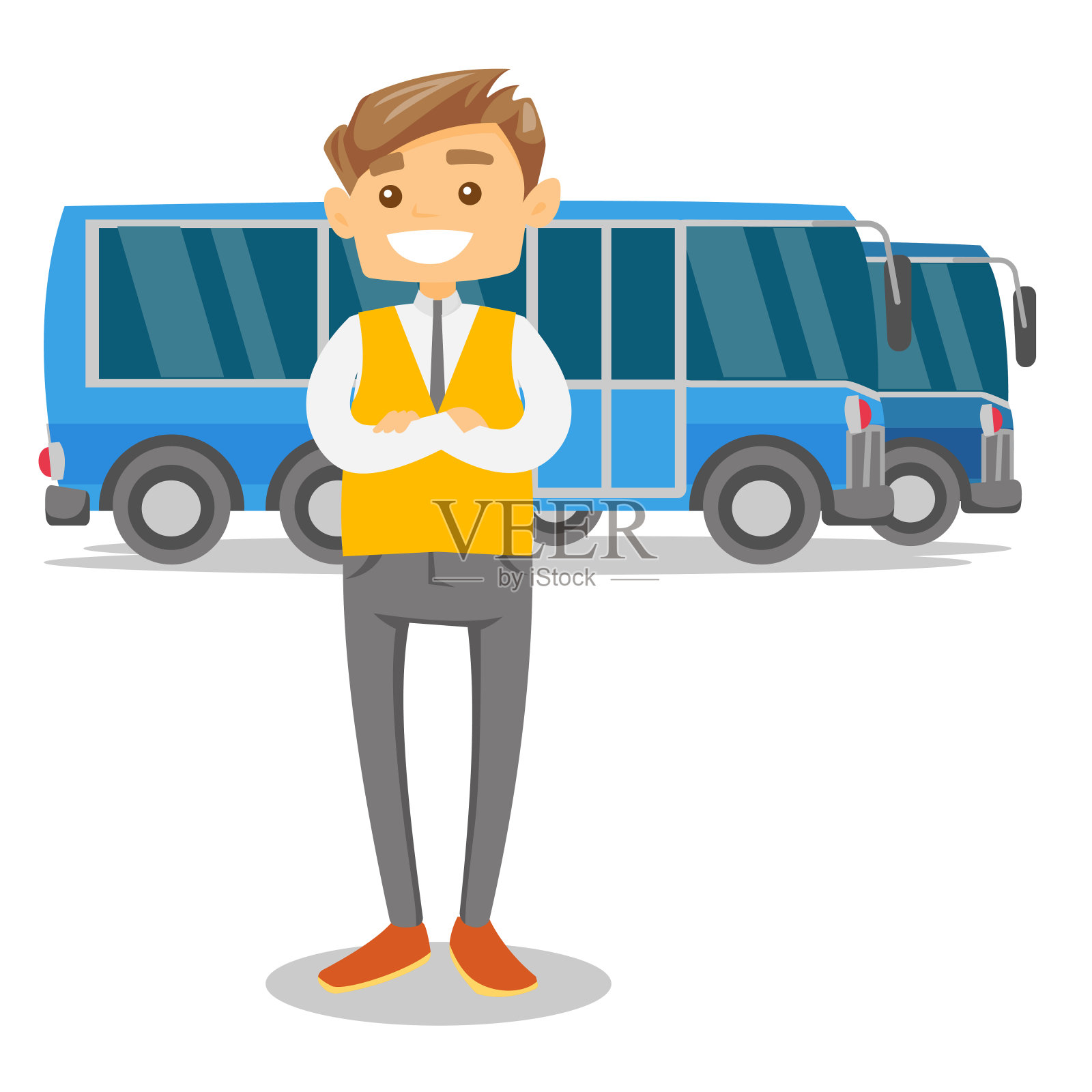 年轻的白人巴士司机插画图片素材