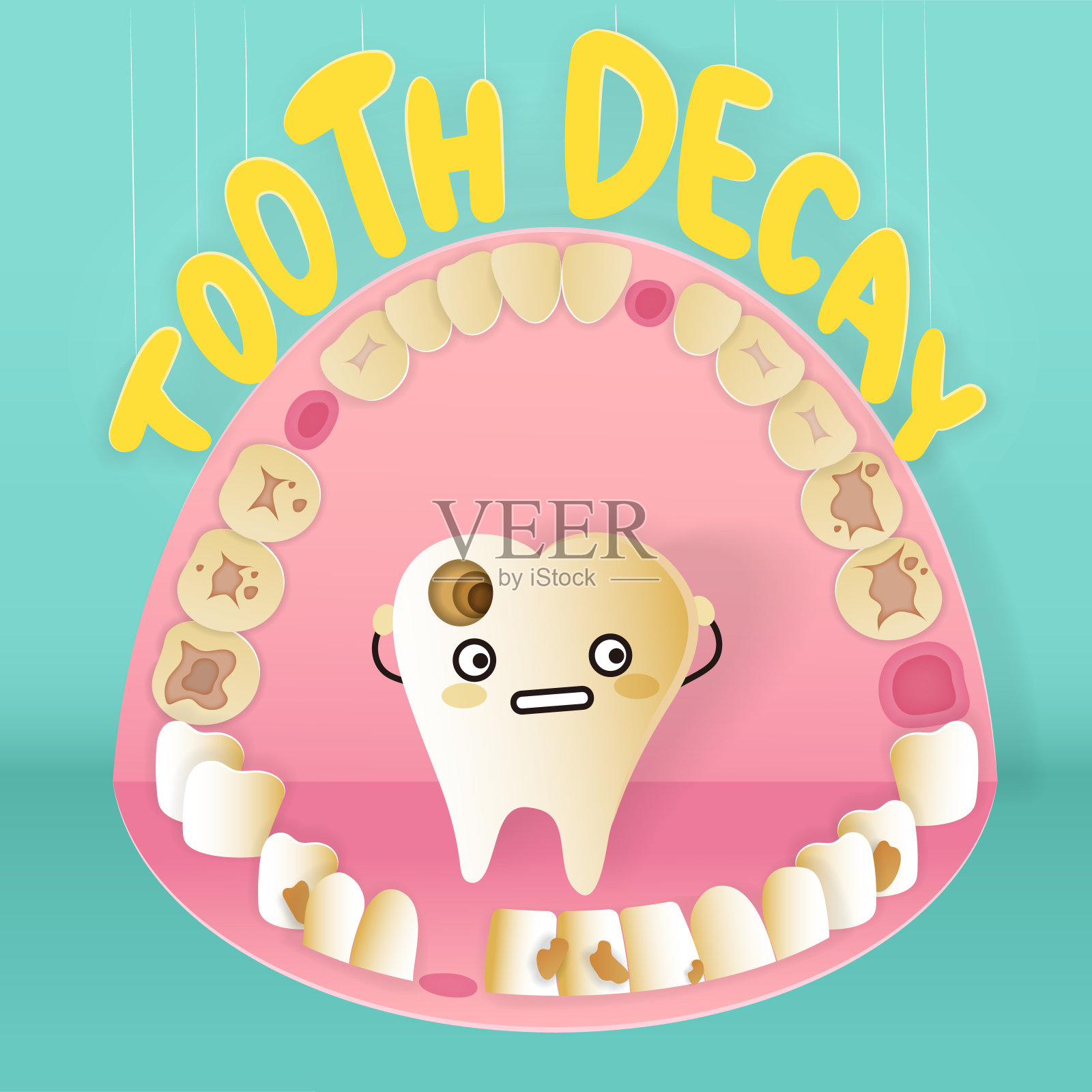 有蛀牙问题的牙齿插画图片素材