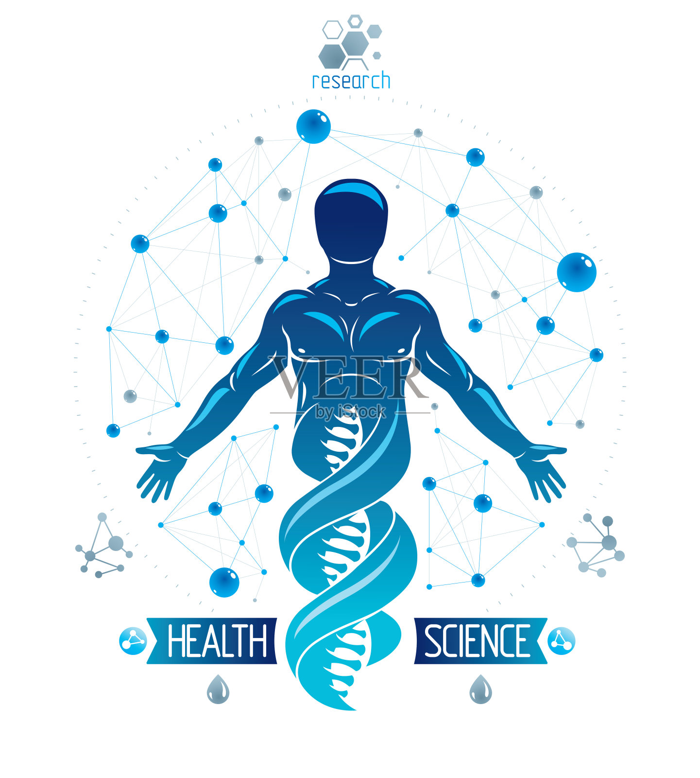 矢量插图的人类，运动员描绘为DNA符号的延续和创建与线框连接。生物工程和遗传学概念。插画图片素材