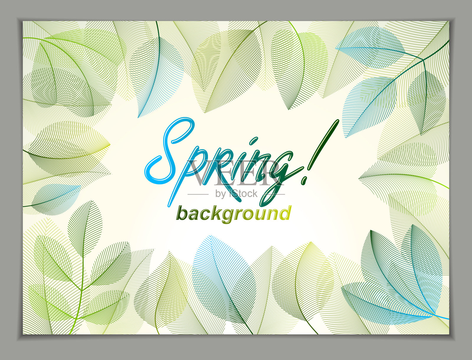 春叶水平背景，自然季节模板设计横幅，票，传单，卡片，海报与绿色和新鲜的花卉元素。销售，广告海报，小册子或传单设计。插画图片素材