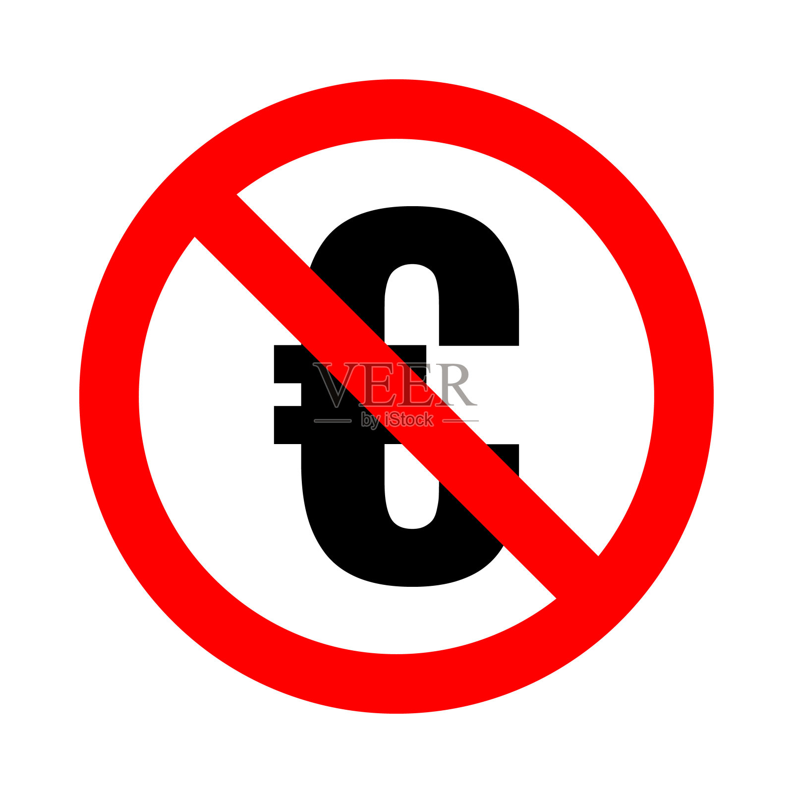 欧元禁止，扁红色圆形标志插画图片素材