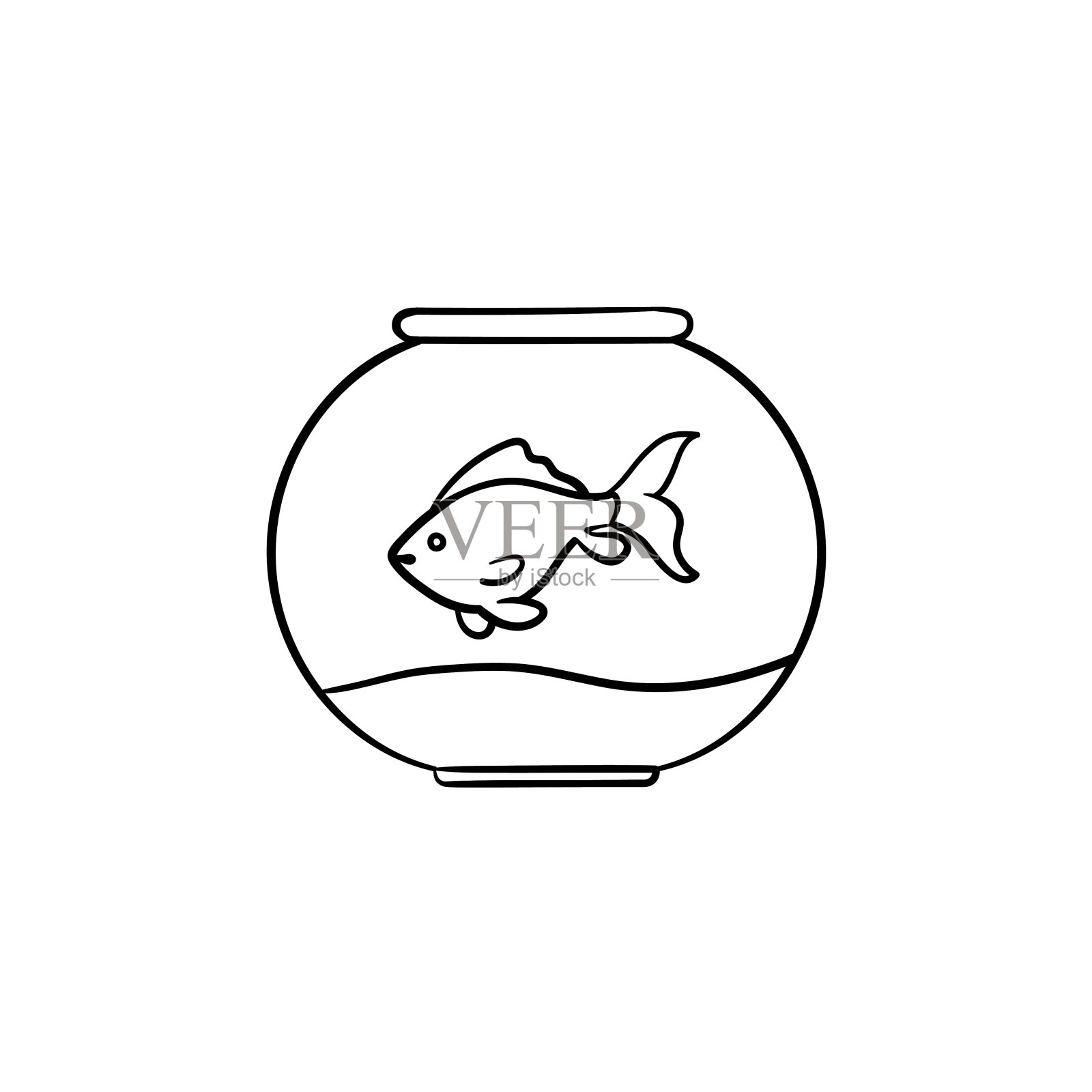 鱼缸手绘草图图标插画图片素材