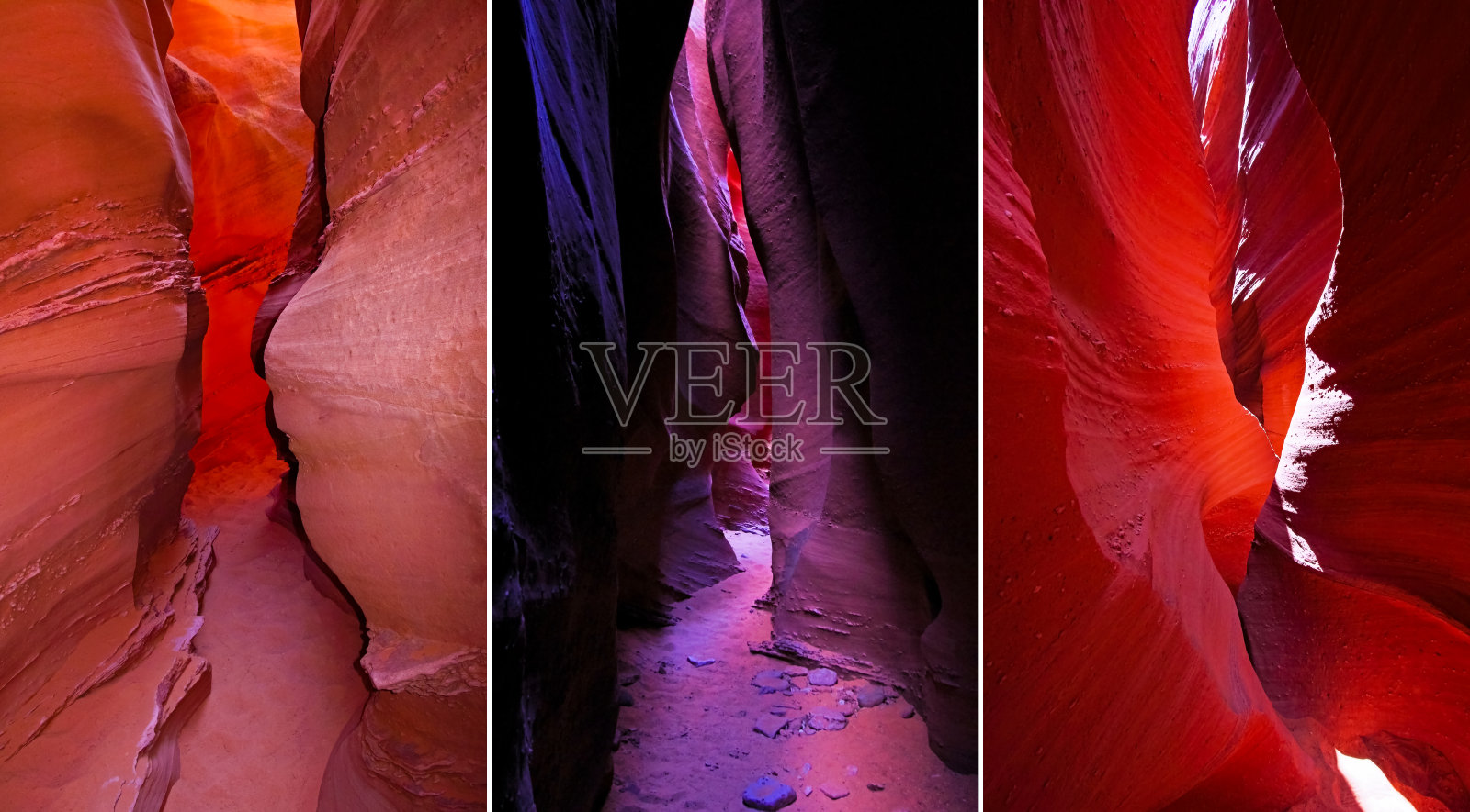 Peek A Boo槽峡谷的汇编，紫色饱和，在干叉，郊狼峡谷的一个分支，大楼梯Escalante国家纪念碑，犹他州，美国照片摄影图片